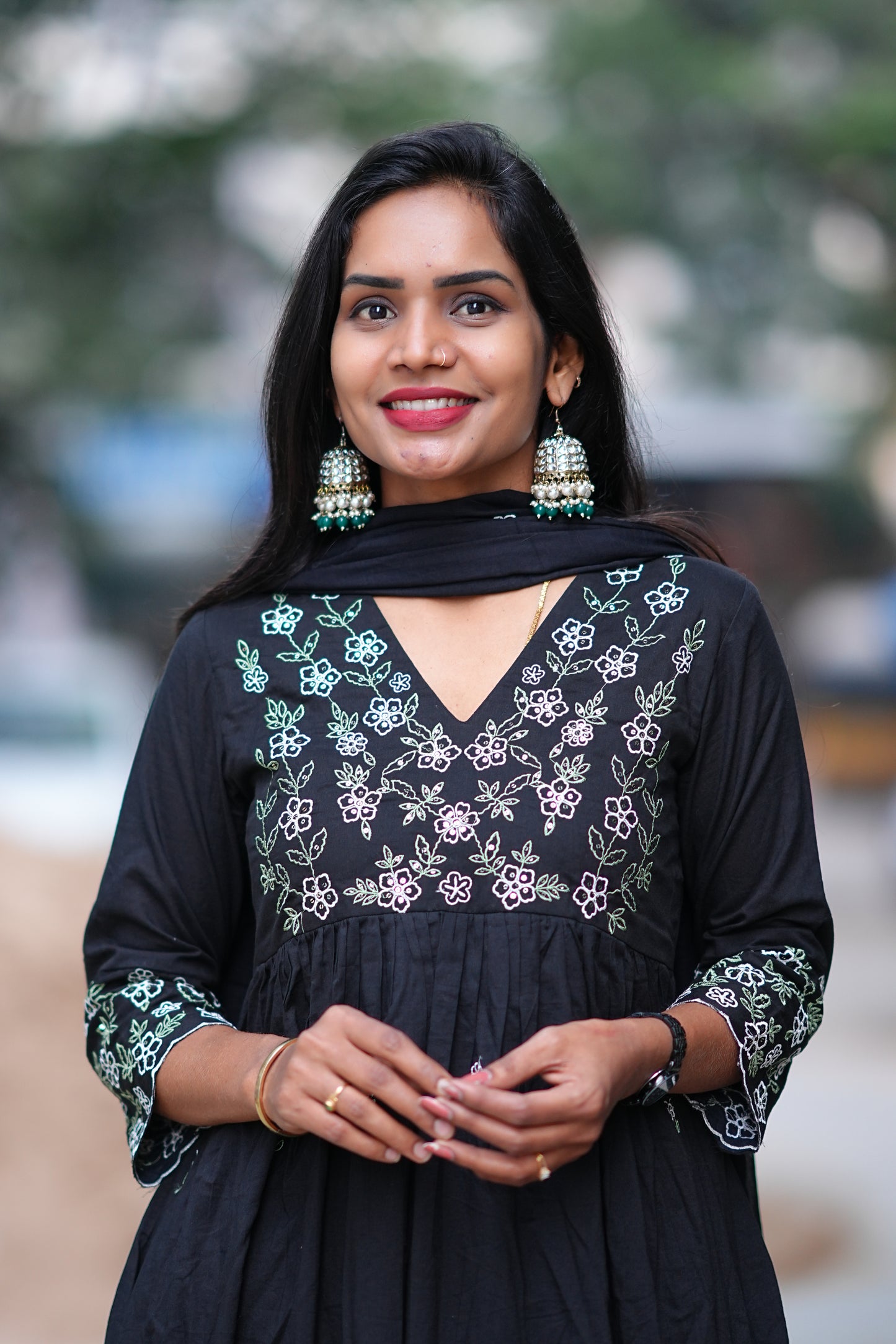 Black Color Jaipur Cotton 3 Piece Set With Embroidery work and Complete Lining