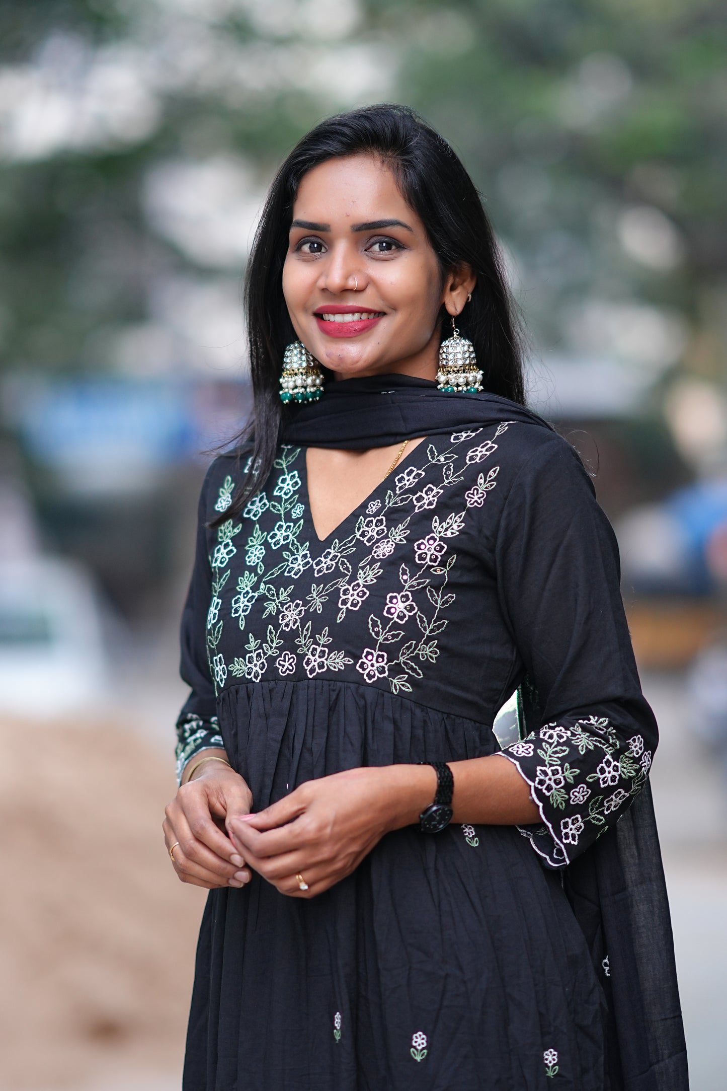 Black Color Jaipur Cotton 3 Piece Set With Embroidery work and Complete Lining