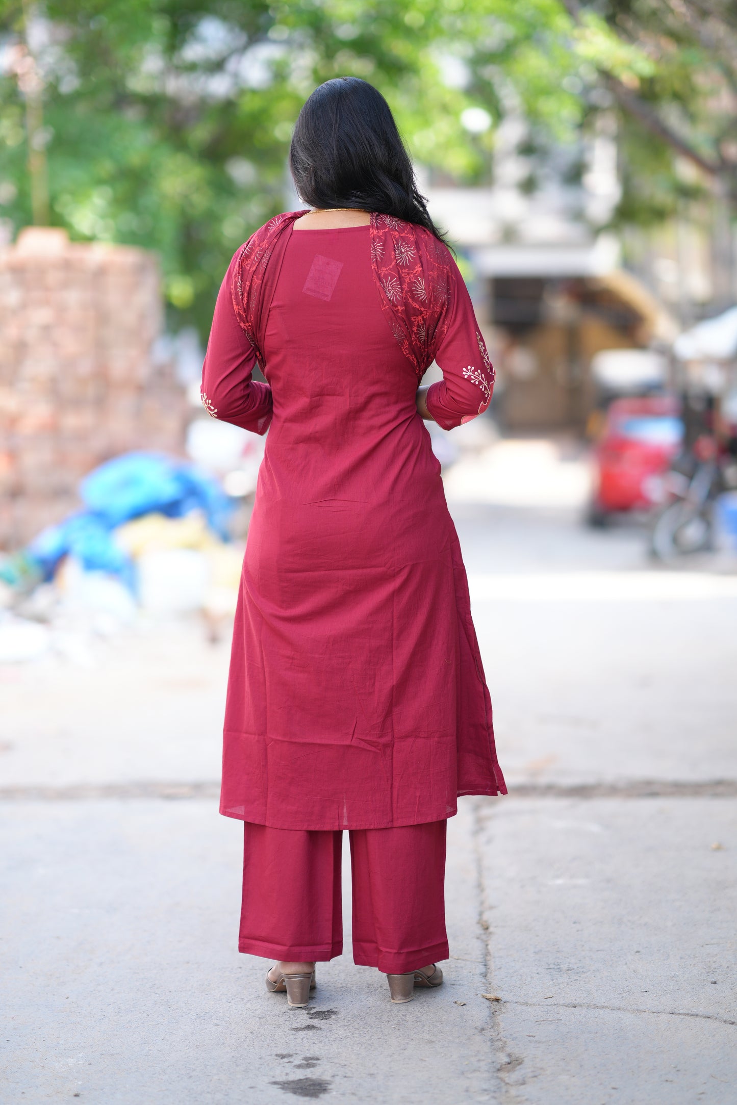 Red Color Jaipur Cotton 3 Piece Set With Applique Work