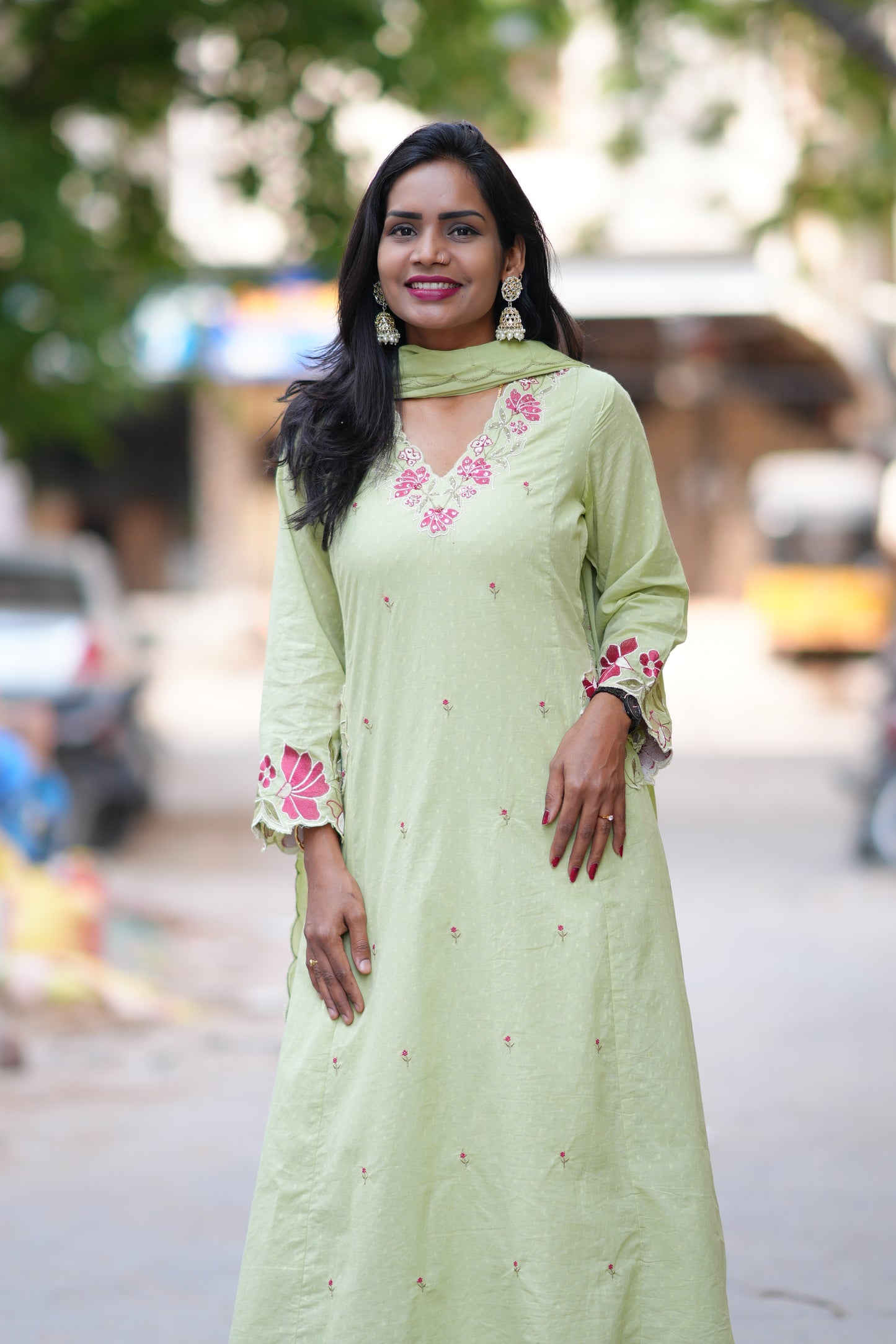 Pista Green Color Mul Cotton Party Wear 3 Piece Set