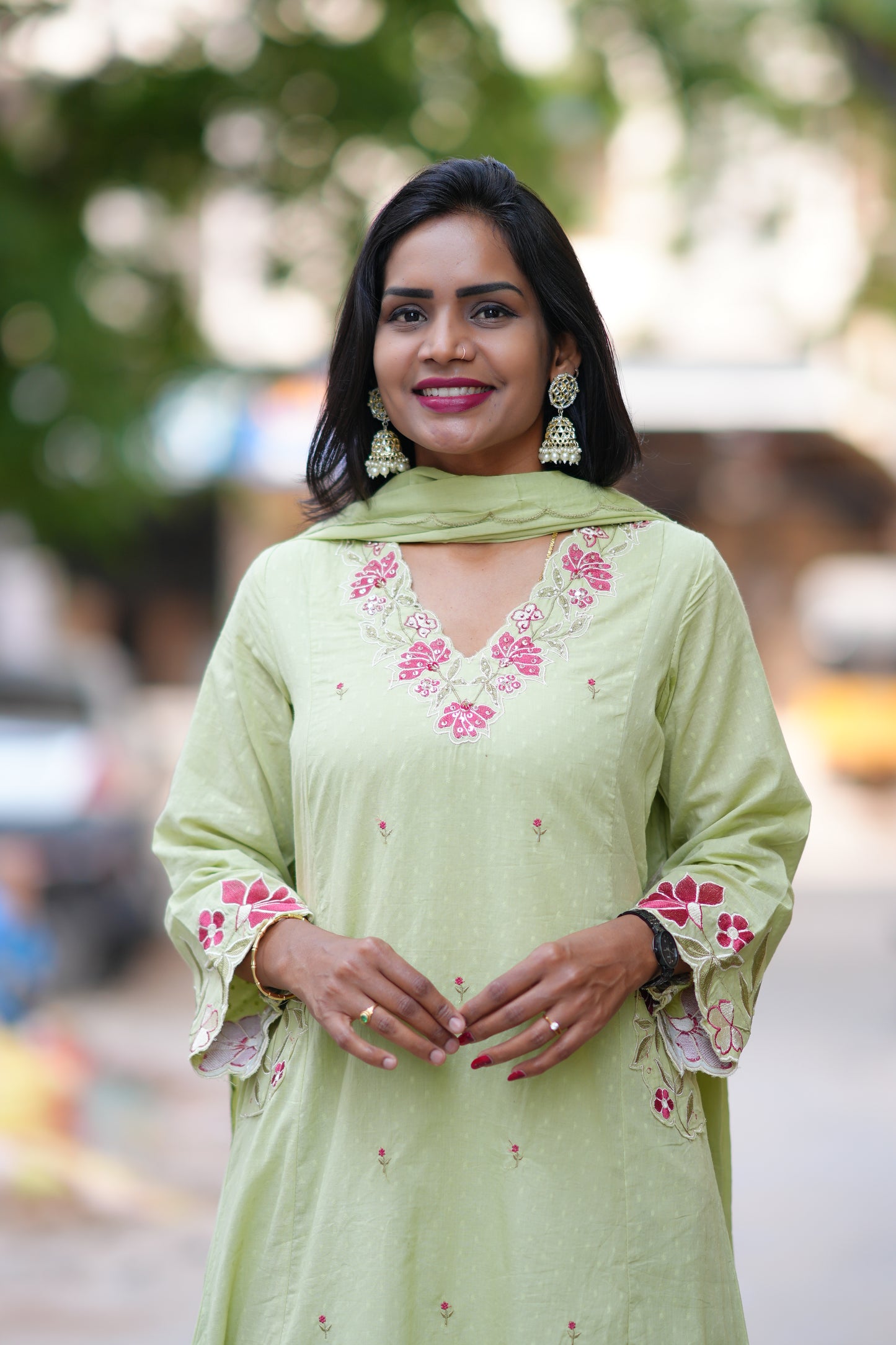 Pista Green Color Mul Cotton Party Wear 3 Piece Set