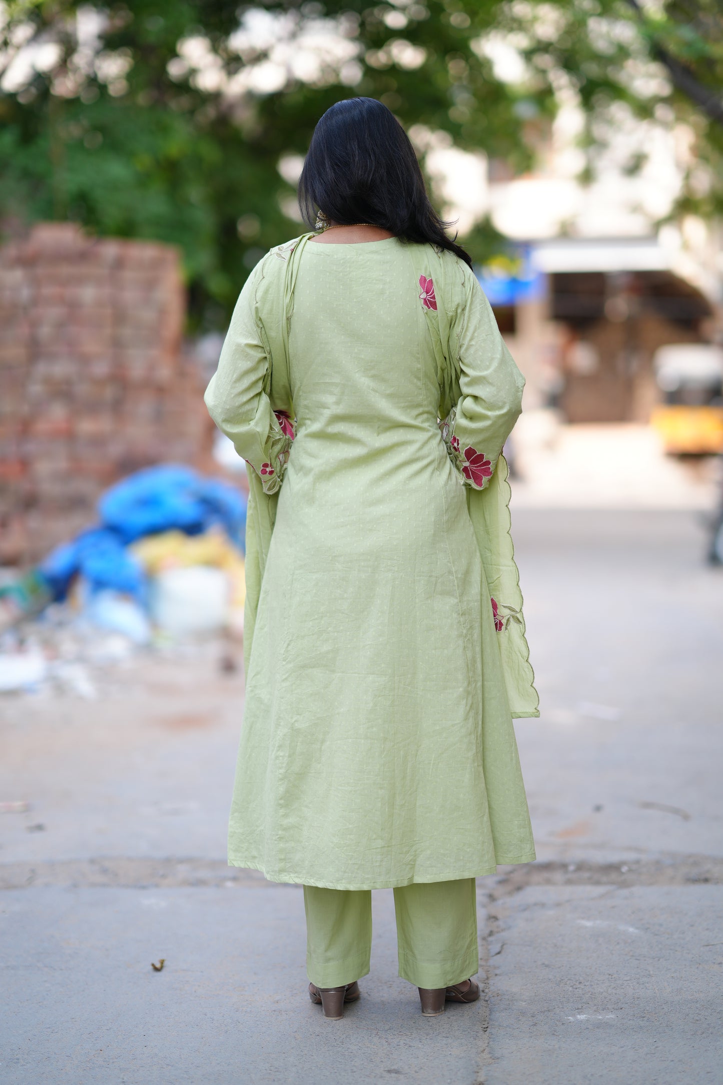 Pista Green Color Mul Cotton Party Wear 3 Piece Set