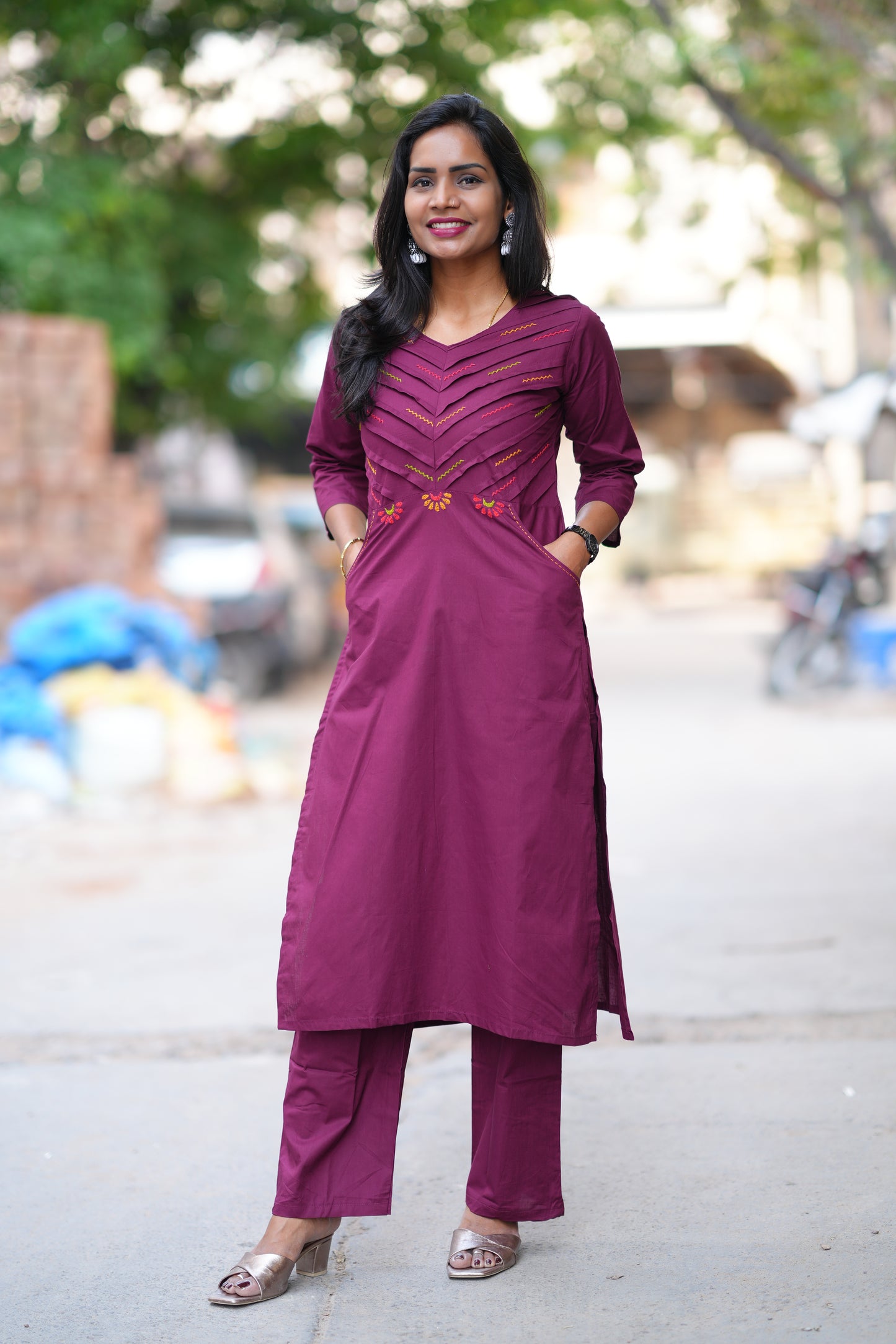 Purple Color Jaipur Cotton Cordset With Plazzo Pant