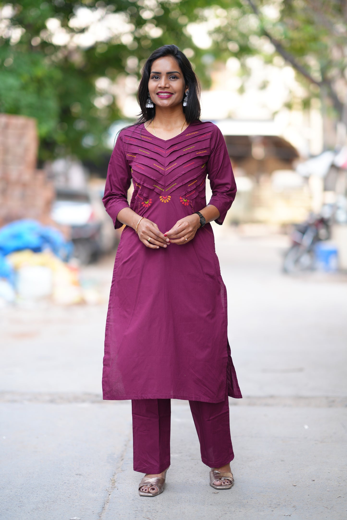 Purple Color Jaipur Cotton Cordset With Plazzo Pant