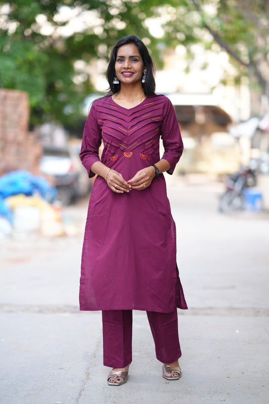 Purple Color Jaipur Cotton Cordset With Plazzo Pant