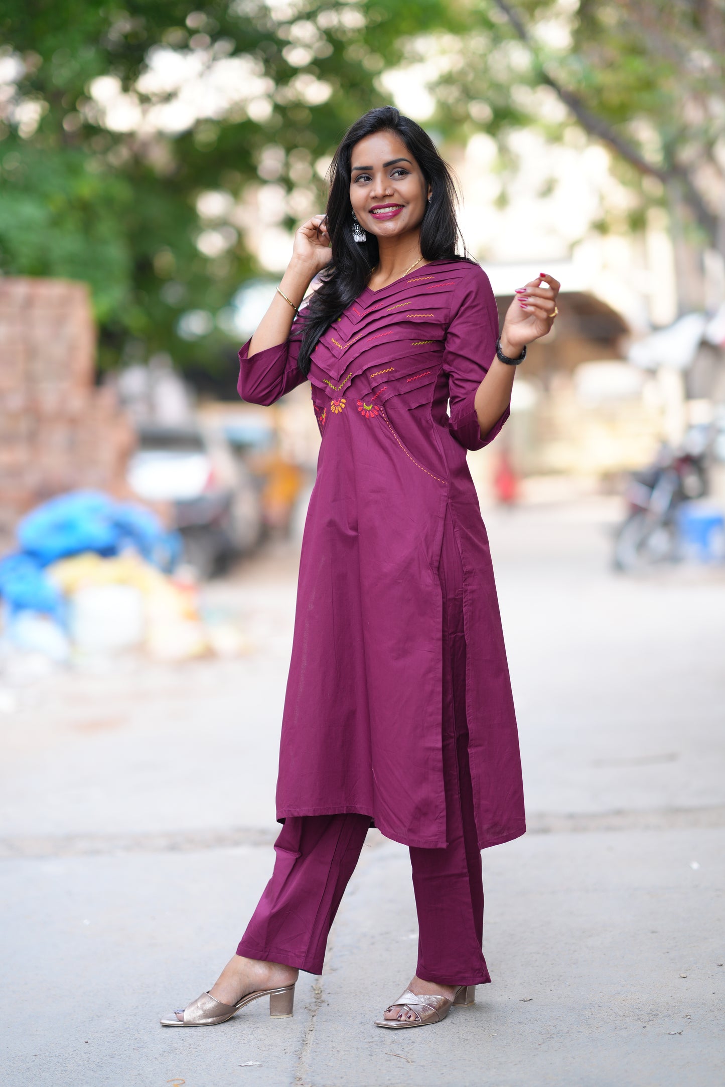 Purple Color Jaipur Cotton Cordset With Plazzo Pant