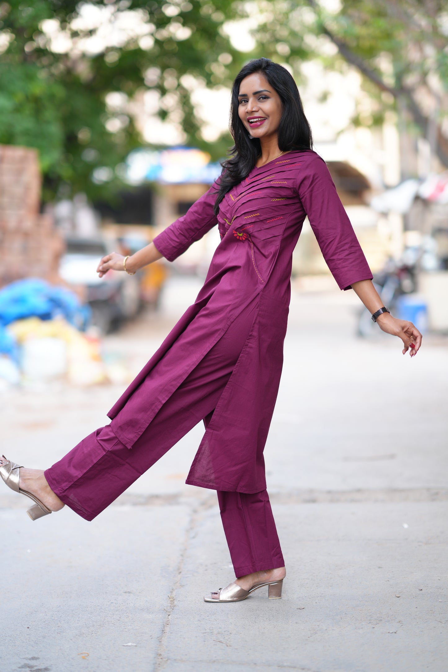 Purple Color Jaipur Cotton Cordset With Plazzo Pant