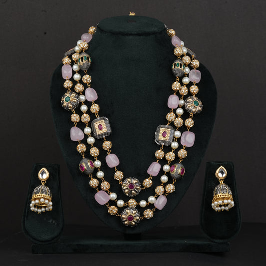 Blush and Pearl Regal Mala With Earrings