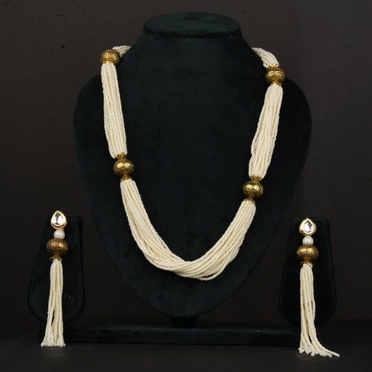 Ivory Pearl Tassel Necklace With Earrings