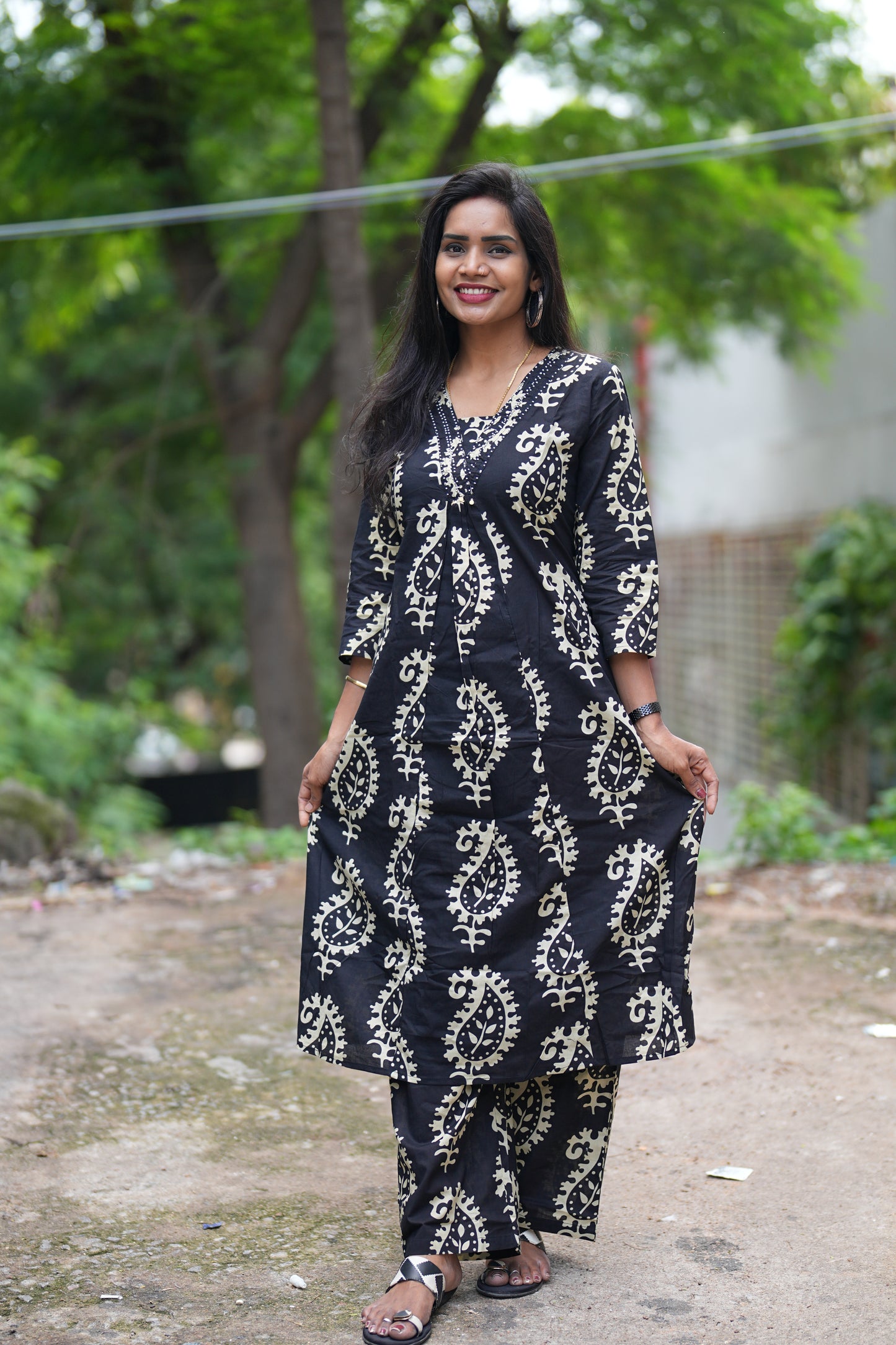 Black Color Pure Cotton Designer Cord Set