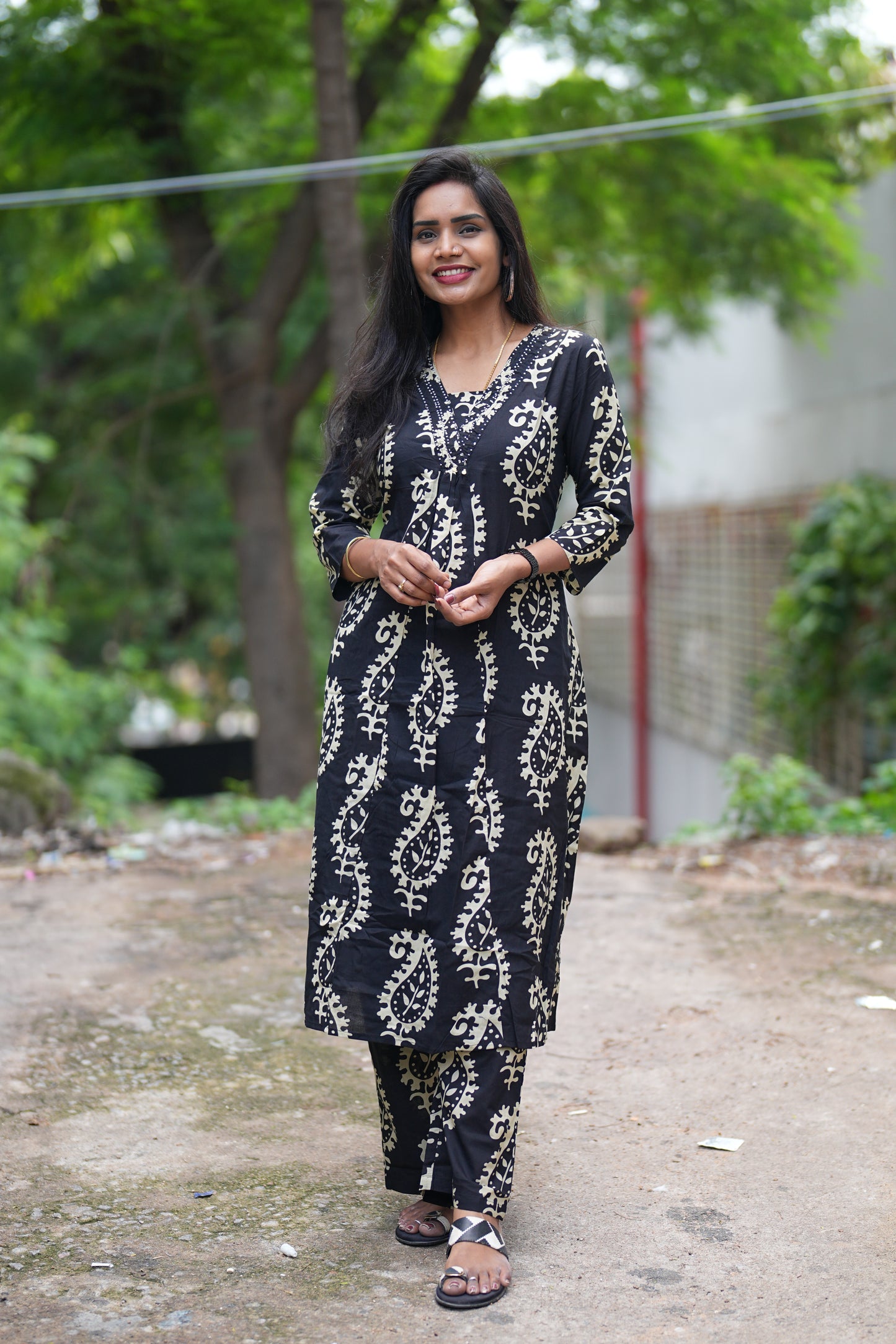 Black Color Pure Cotton Designer Cord Set