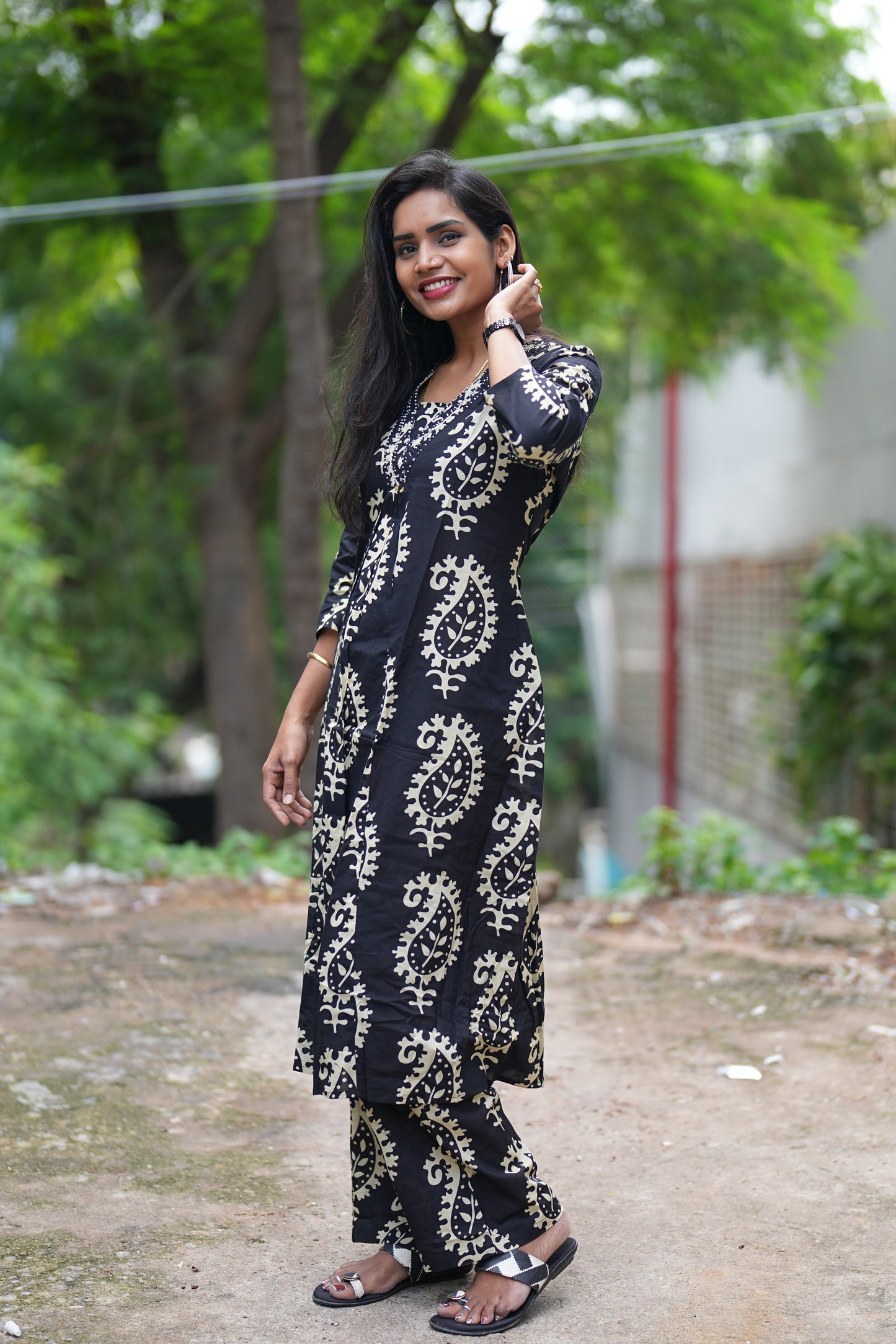 Black Color Pure Cotton Designer Cord Set