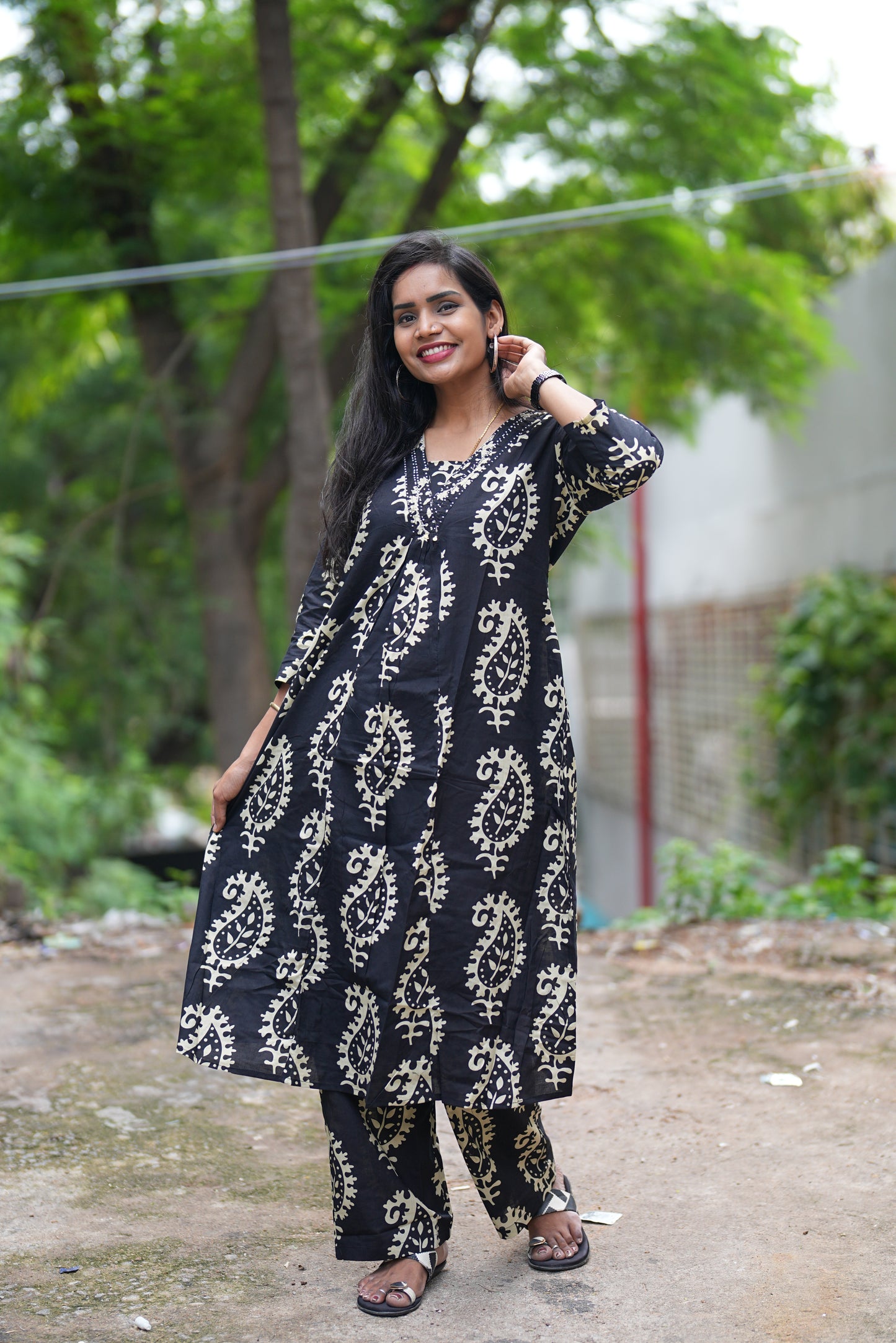 Black Color Pure Cotton Designer Cord Set