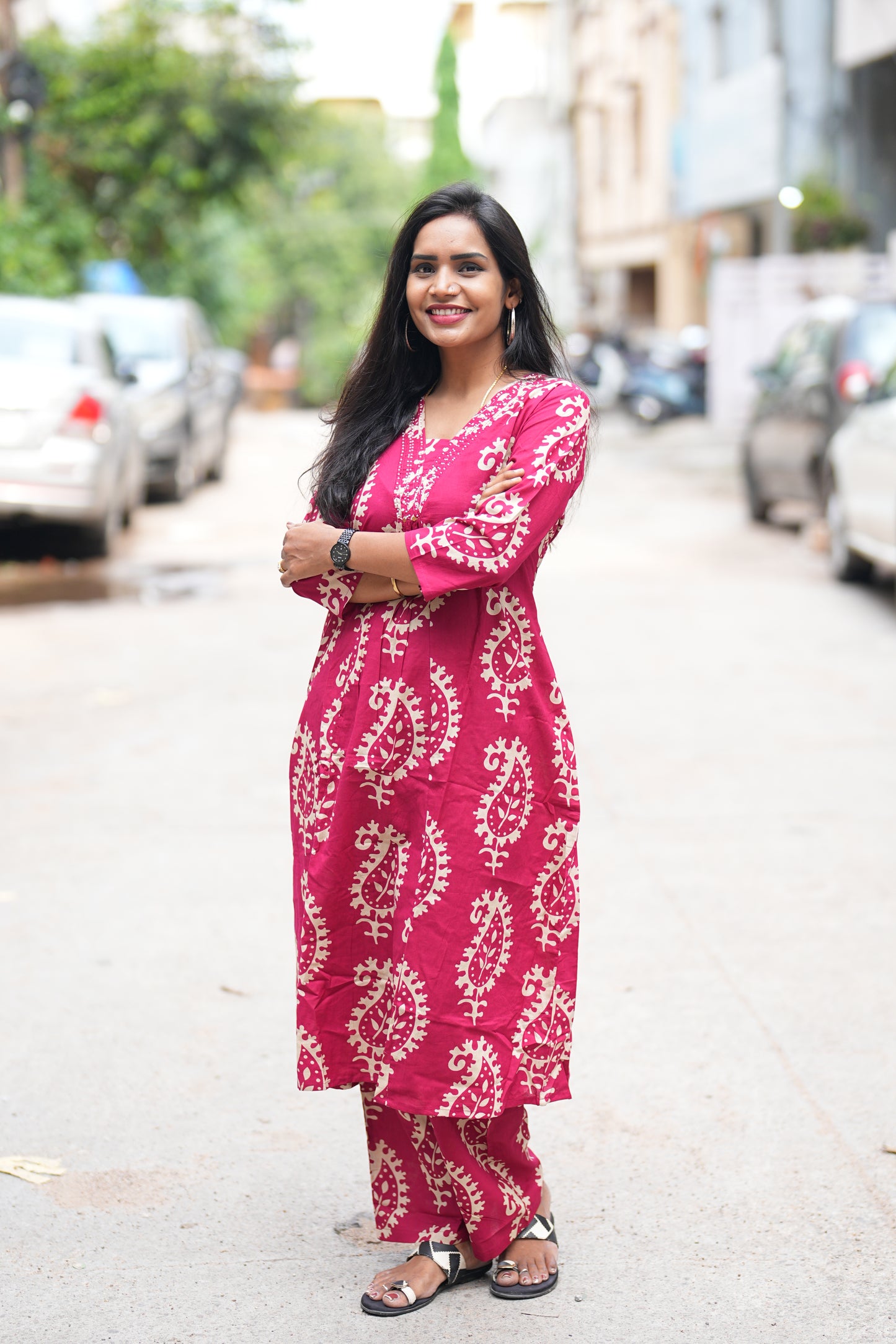 Dark Pink Color Pure Cotton Designer Cord Set