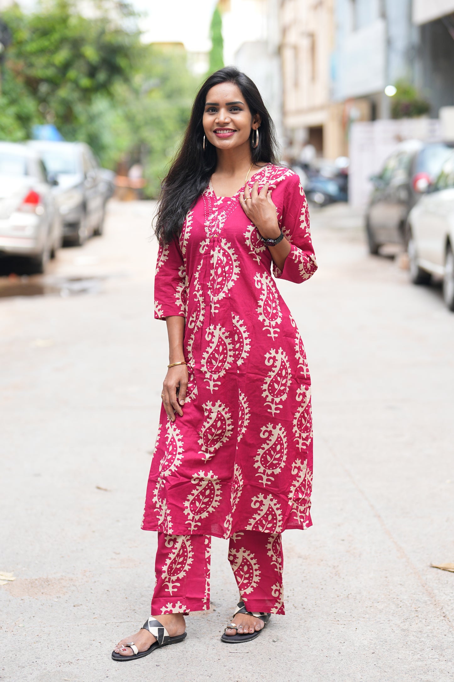 Dark Pink Color Pure Cotton Designer Cord Set