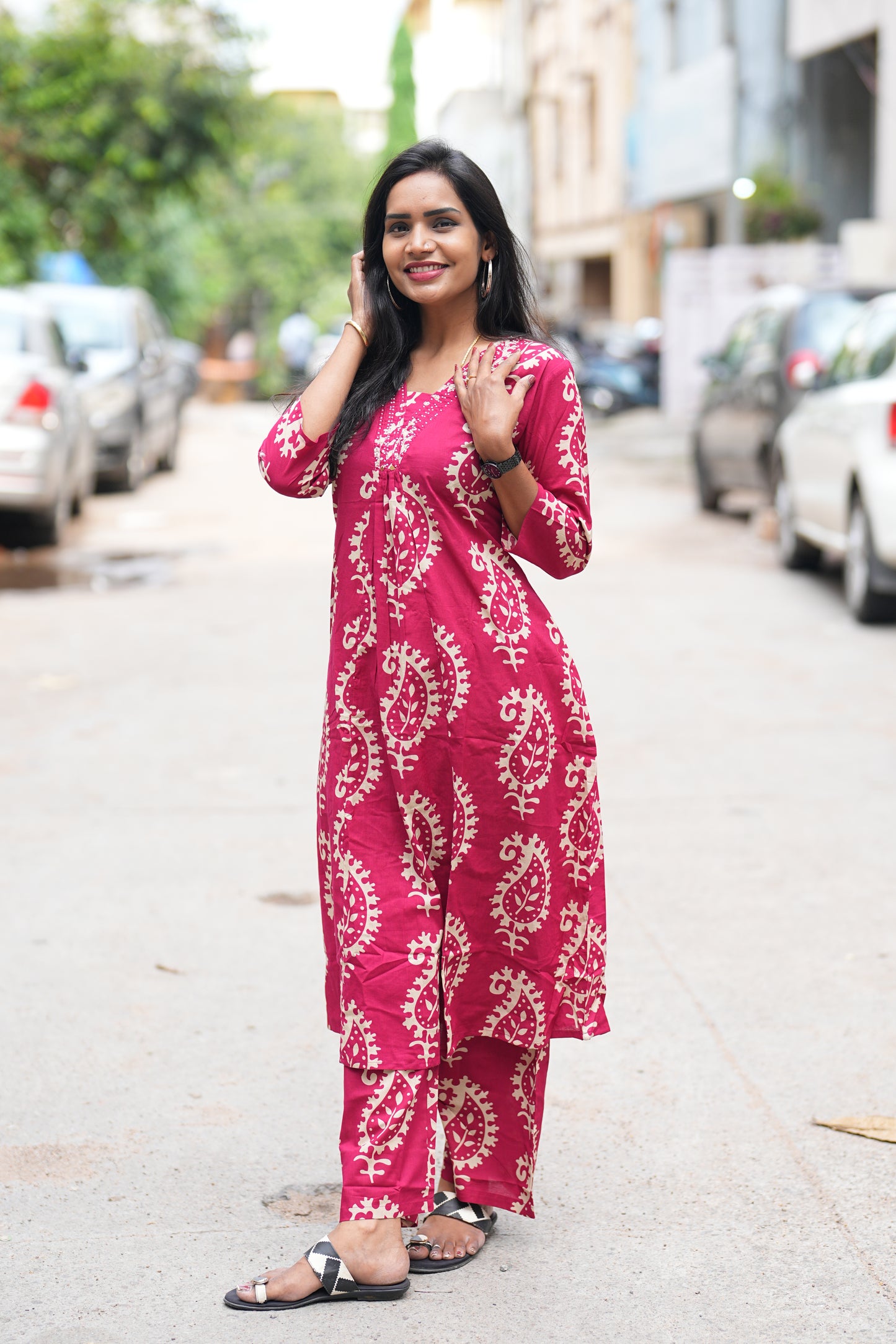 Dark Pink Color Pure Cotton Designer Cord Set