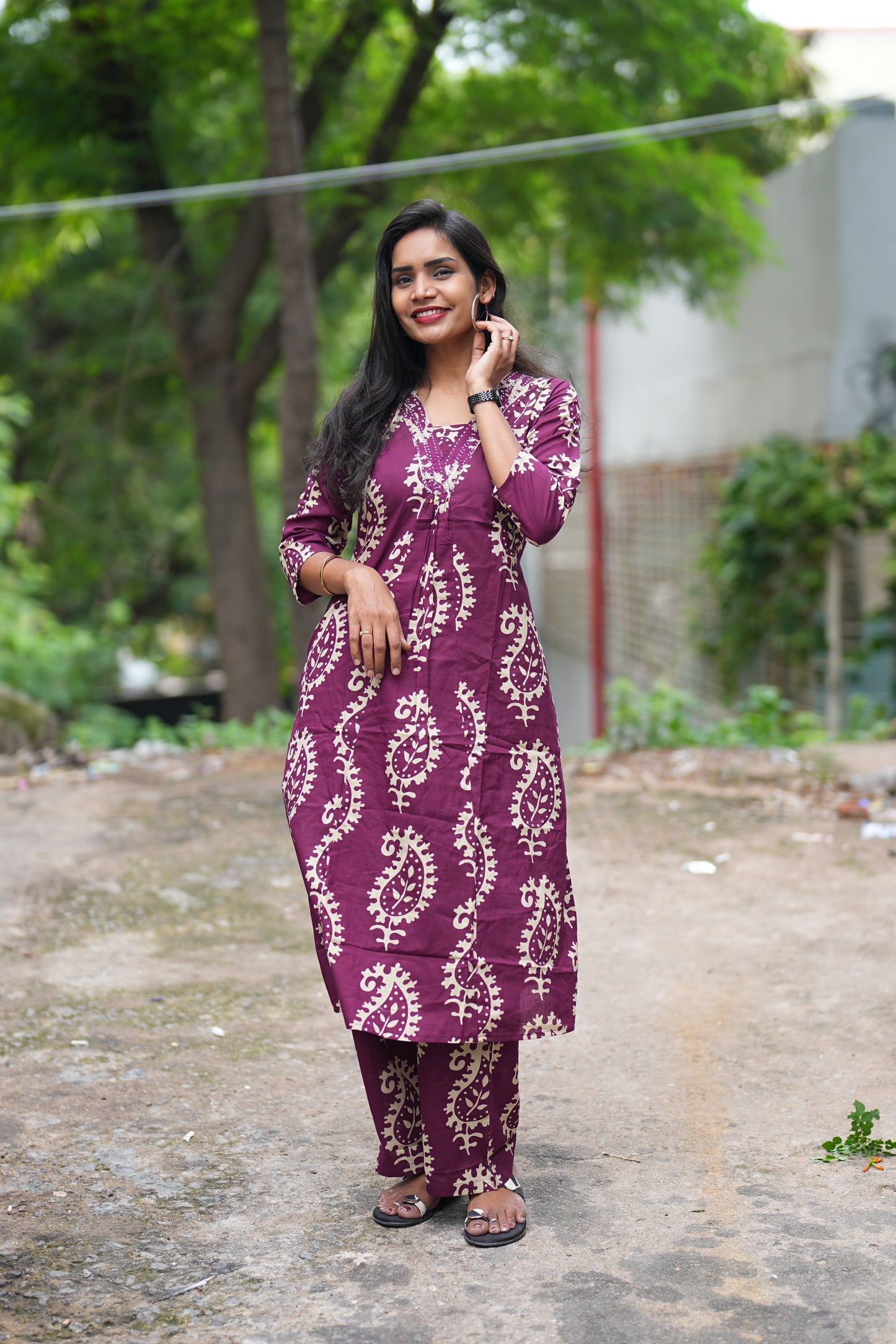 Purple Color Pure Cotton Designer Cord Set