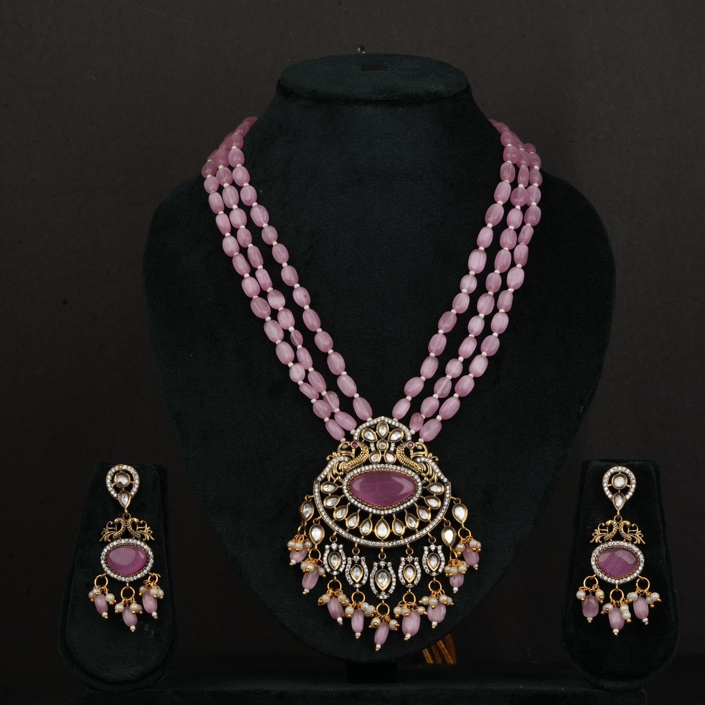 Blush Pink Beads With Pendant and Earrings