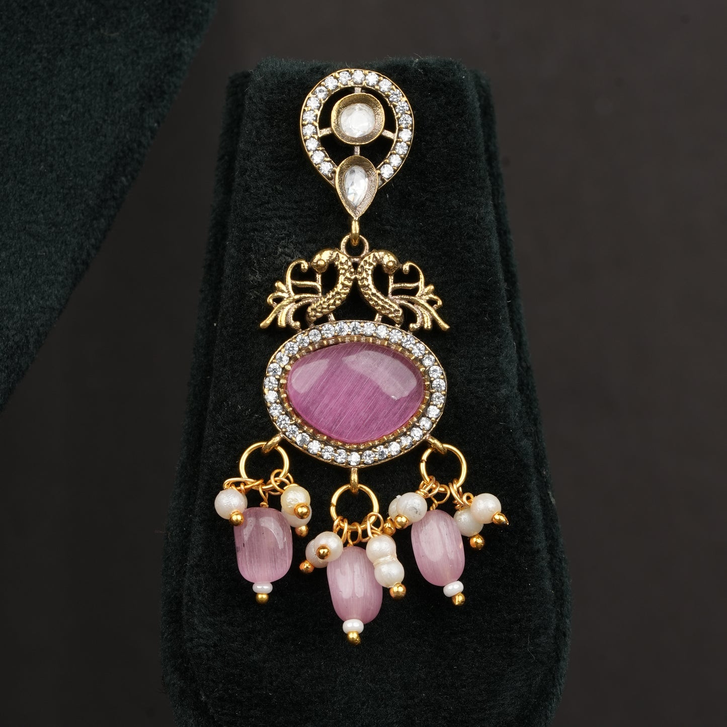 Blush Pink Beads With Pendant and Earrings