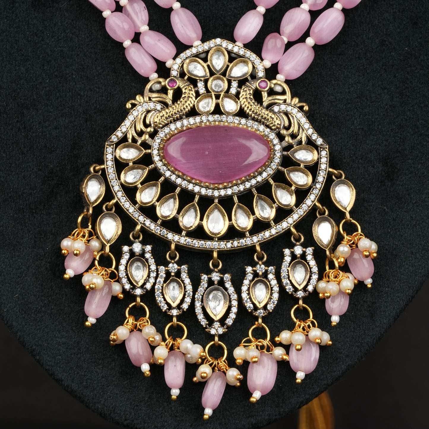 Blush Pink Beads With Pendant and Earrings