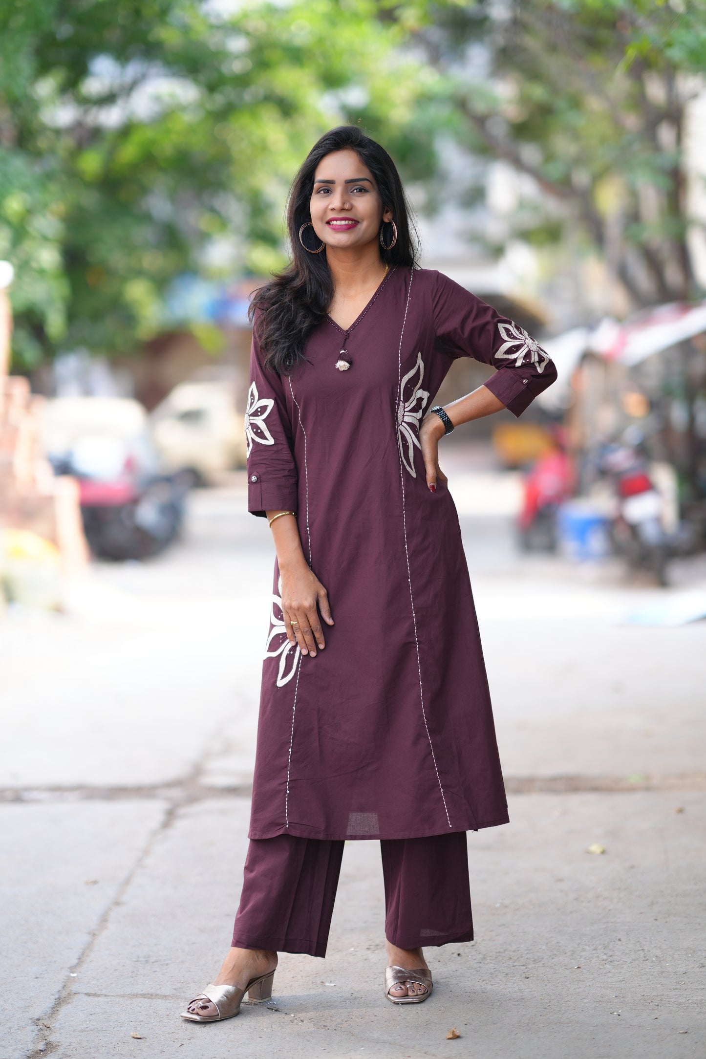 Wine Color Designer Jaipur Cotton Office Wear Cordset