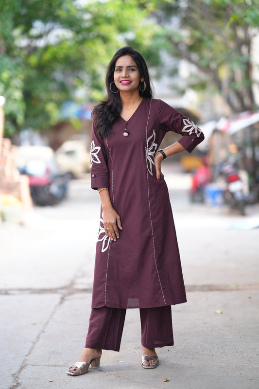 Wine Color Designer Jaipur Cotton Office Wear Cordset