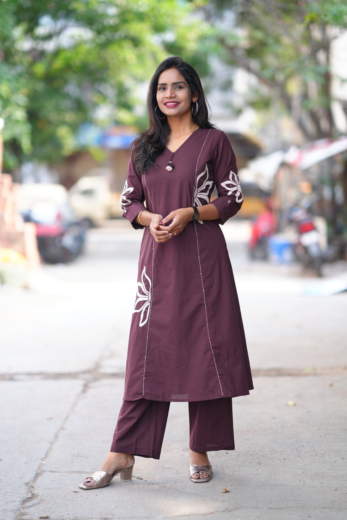 Wine Color Designer Jaipur Cotton Office Wear Cordset