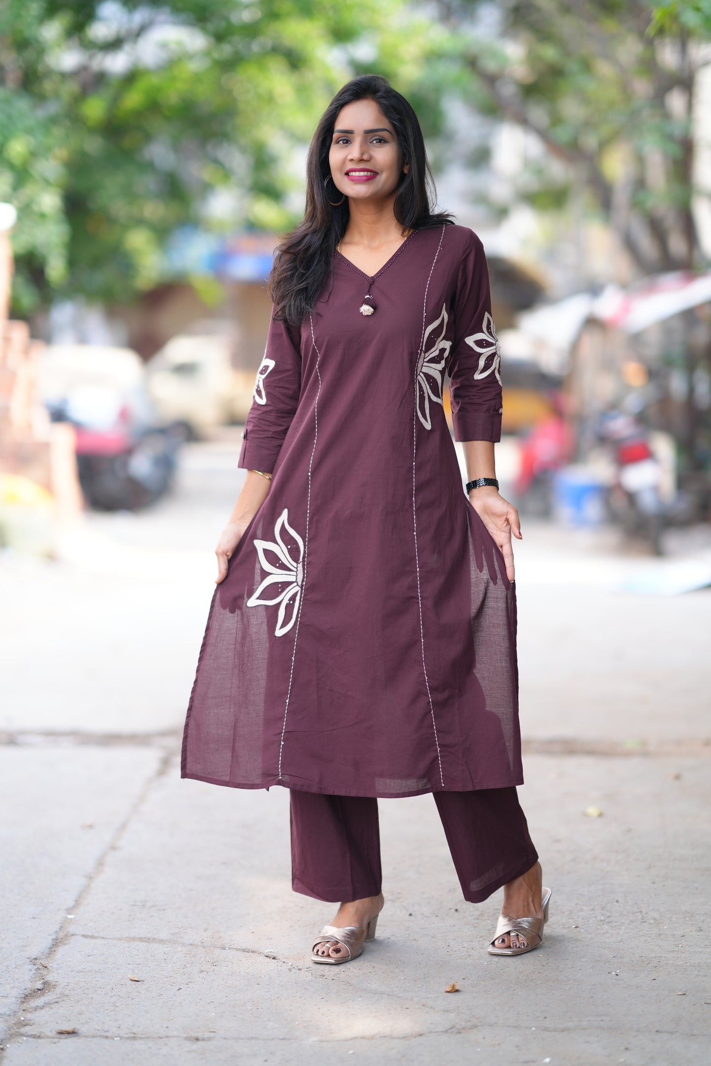 Wine Color Designer Jaipur Cotton Office Wear Cordset