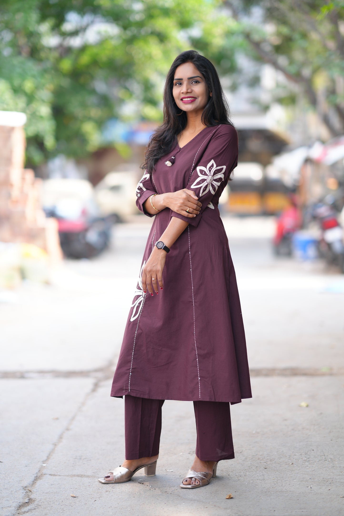 Wine Color Designer Jaipur Cotton Office Wear Cordset