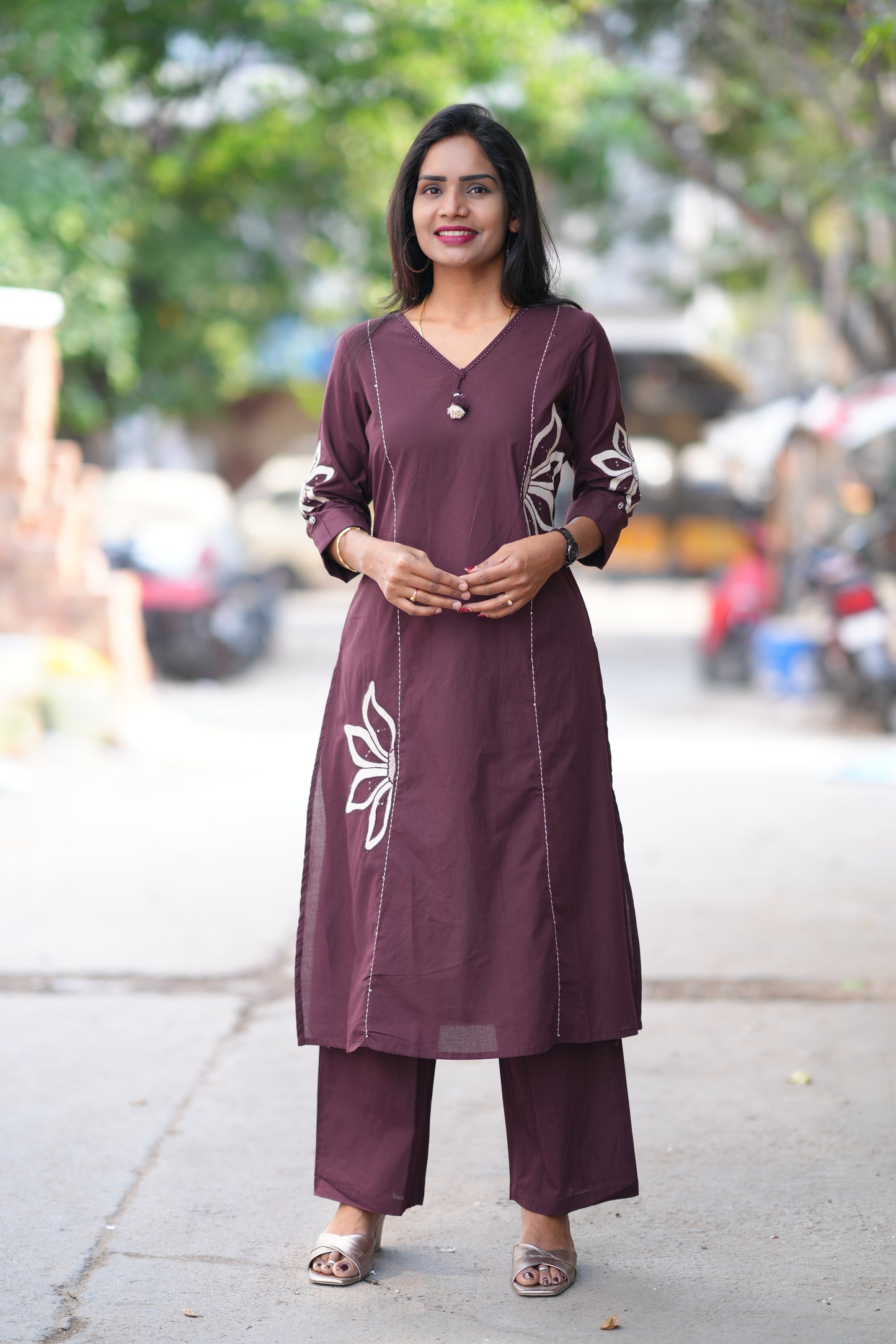 Wine Color Designer Jaipur Cotton Office Wear Cordset