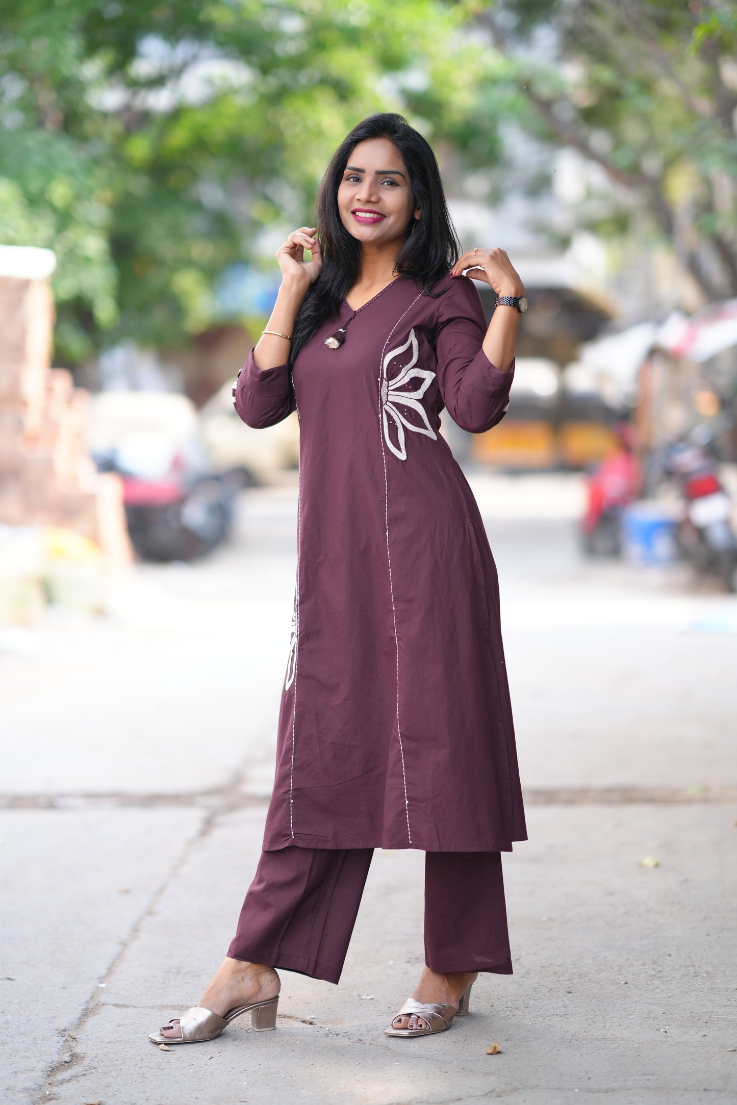 Wine Color Designer Jaipur Cotton Office Wear Cordset