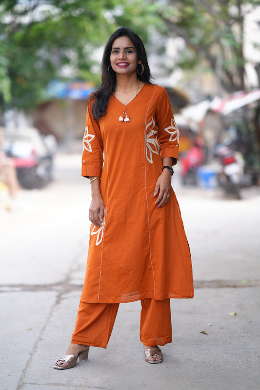 Rust Orange Jaipur Cotton Designer Office Wear Cordset