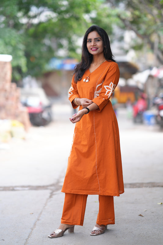 Rust Orange Jaipur Cotton Designer Office Wear Cordset