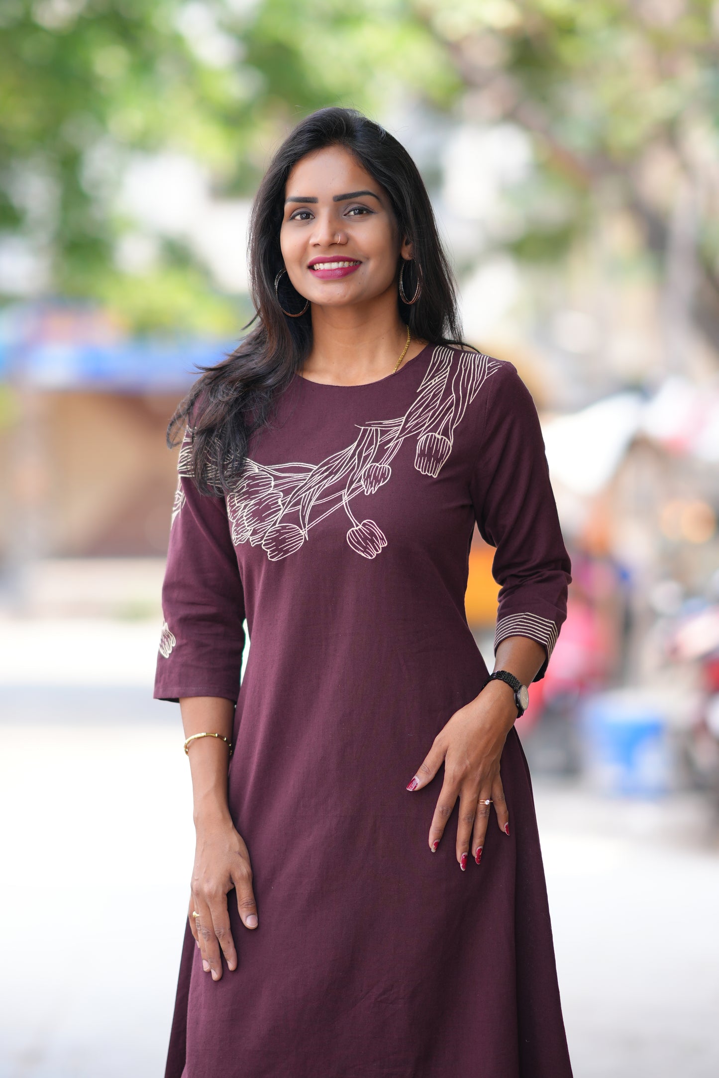 Wine Shade Jaipur Flex Cotton Stylish Cord Set With Embroidery work