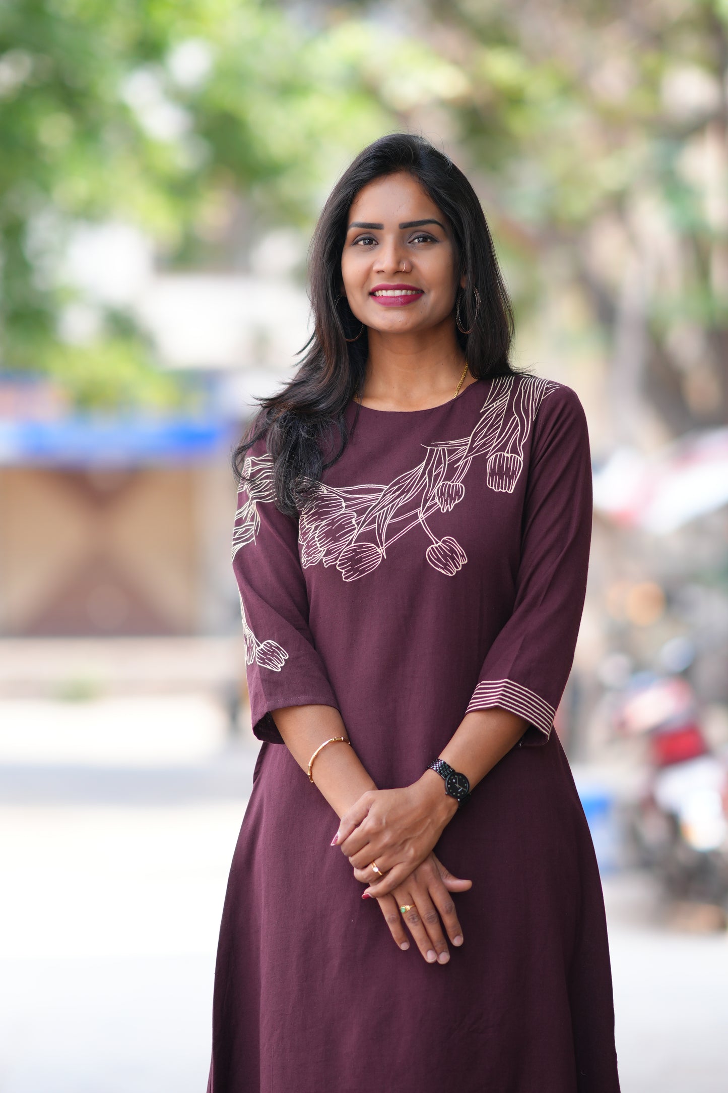 Wine Shade Jaipur Flex Cotton Stylish Cord Set With Embroidery work