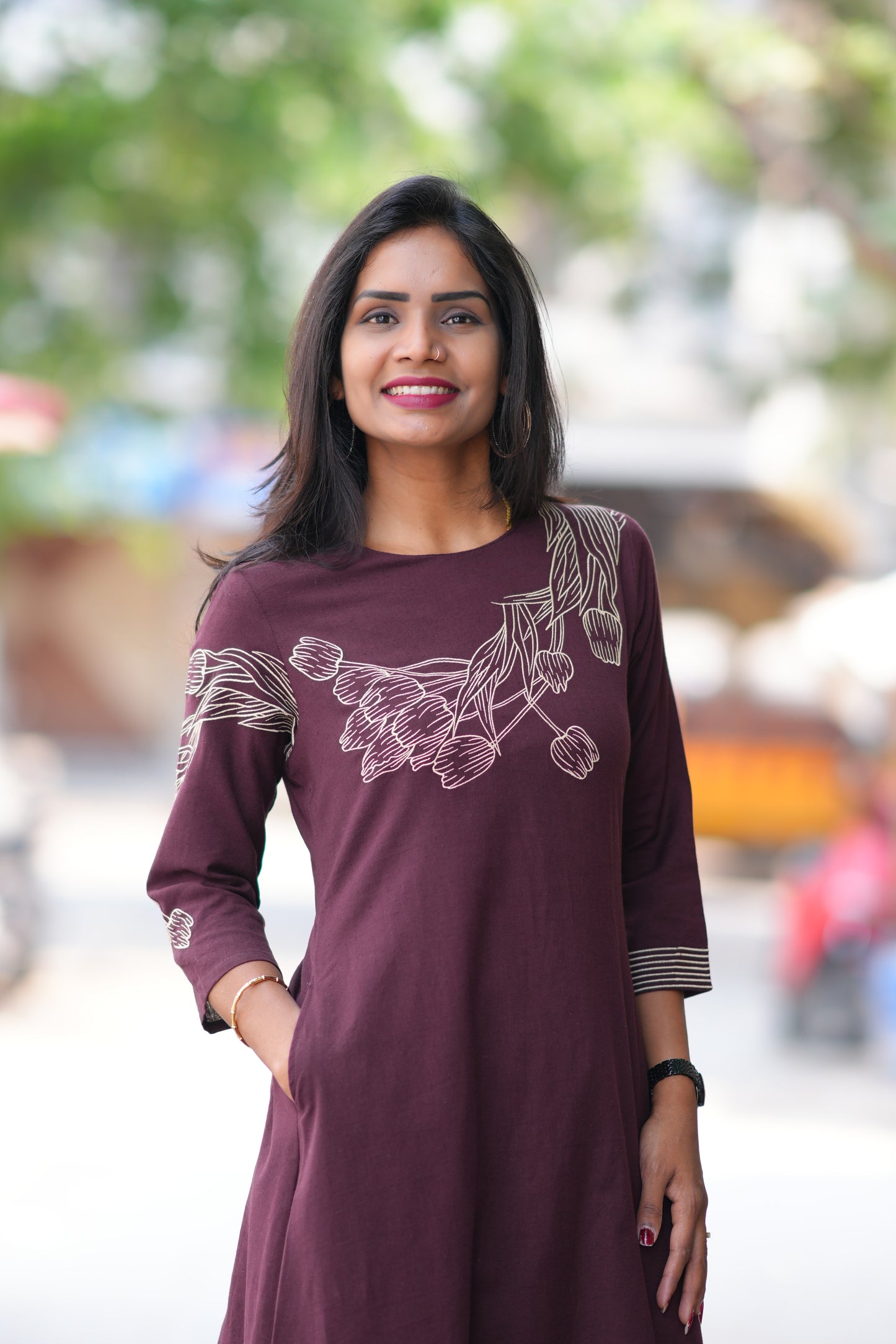 Wine Shade Jaipur Flex Cotton Stylish Cord Set With Embroidery work