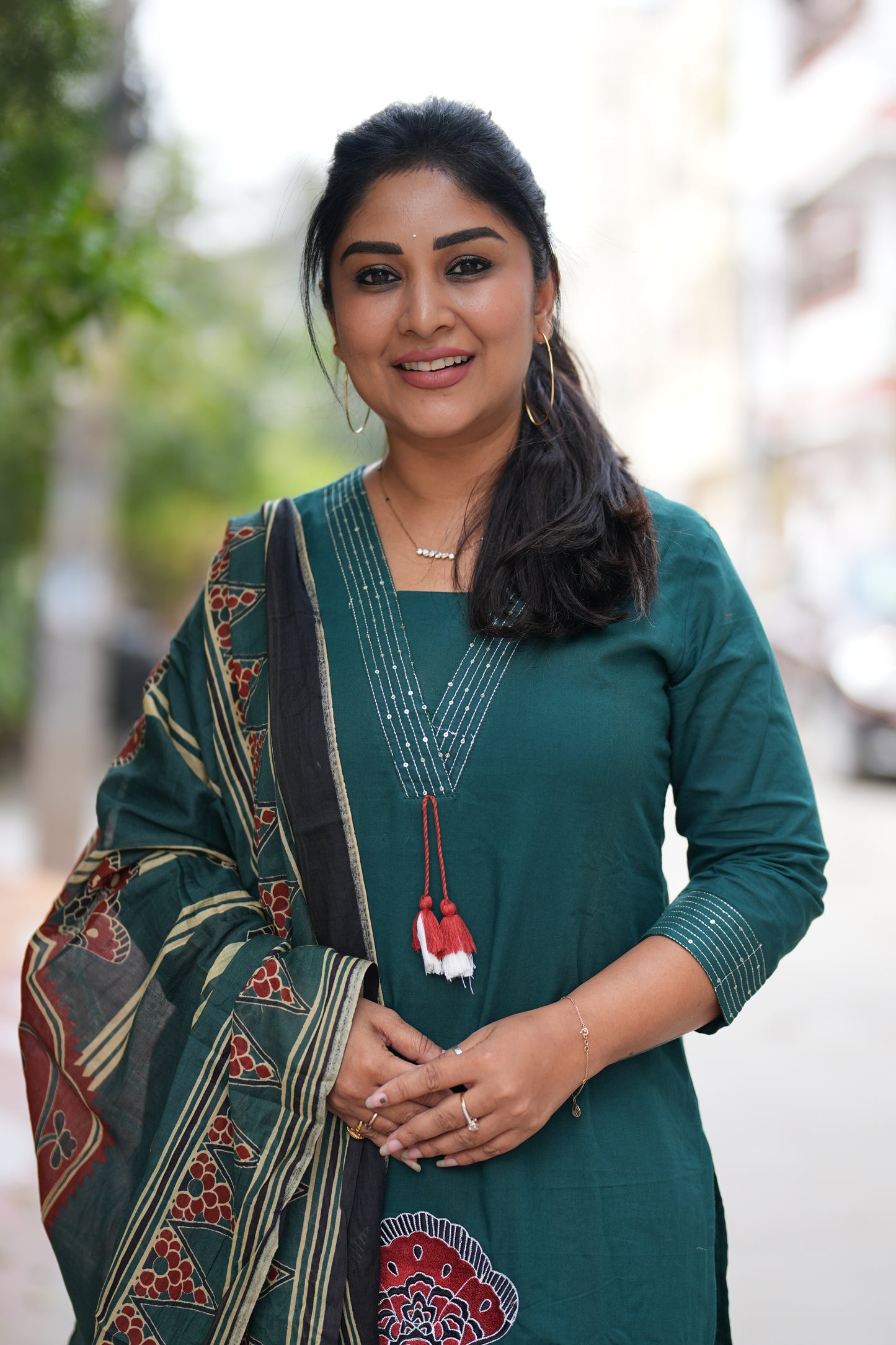 Bottle Green Color Pure Jaipur Cotton Semi Party Wear 3 Piece Set With Lining