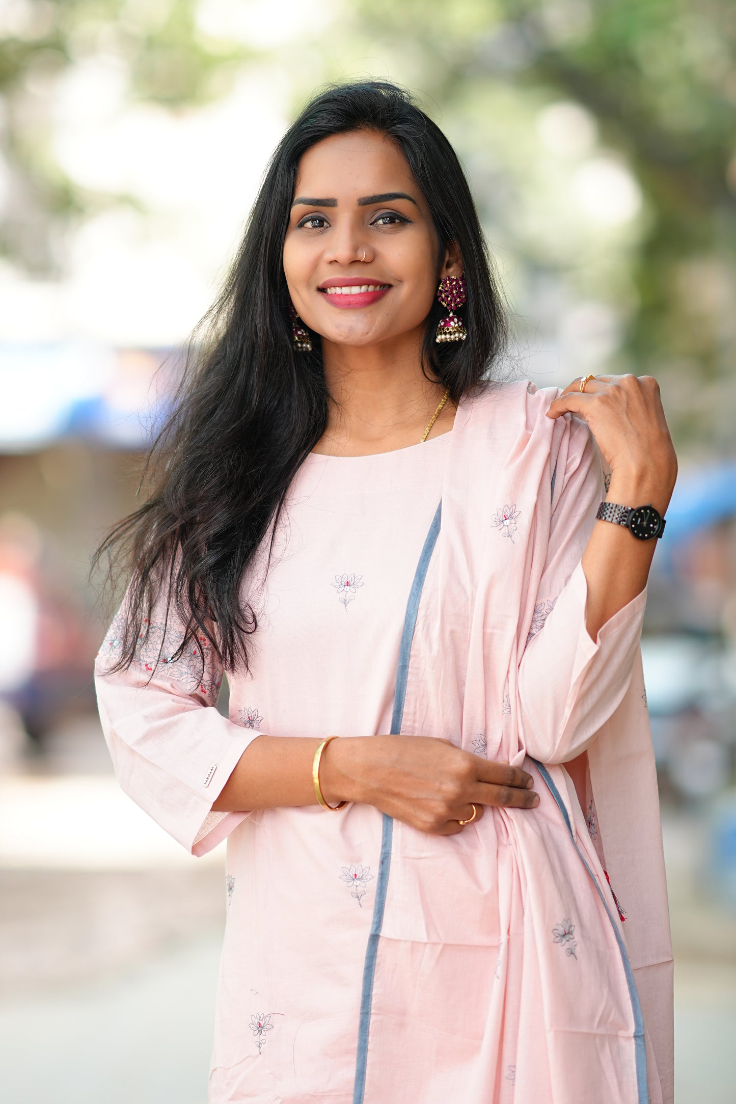 Pink Color Heavy Mul Cotton Designer 3 Piece Kurta Set