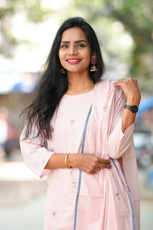 Pink Color Heavy Mul Cotton Designer 3 Piece Kurta Set