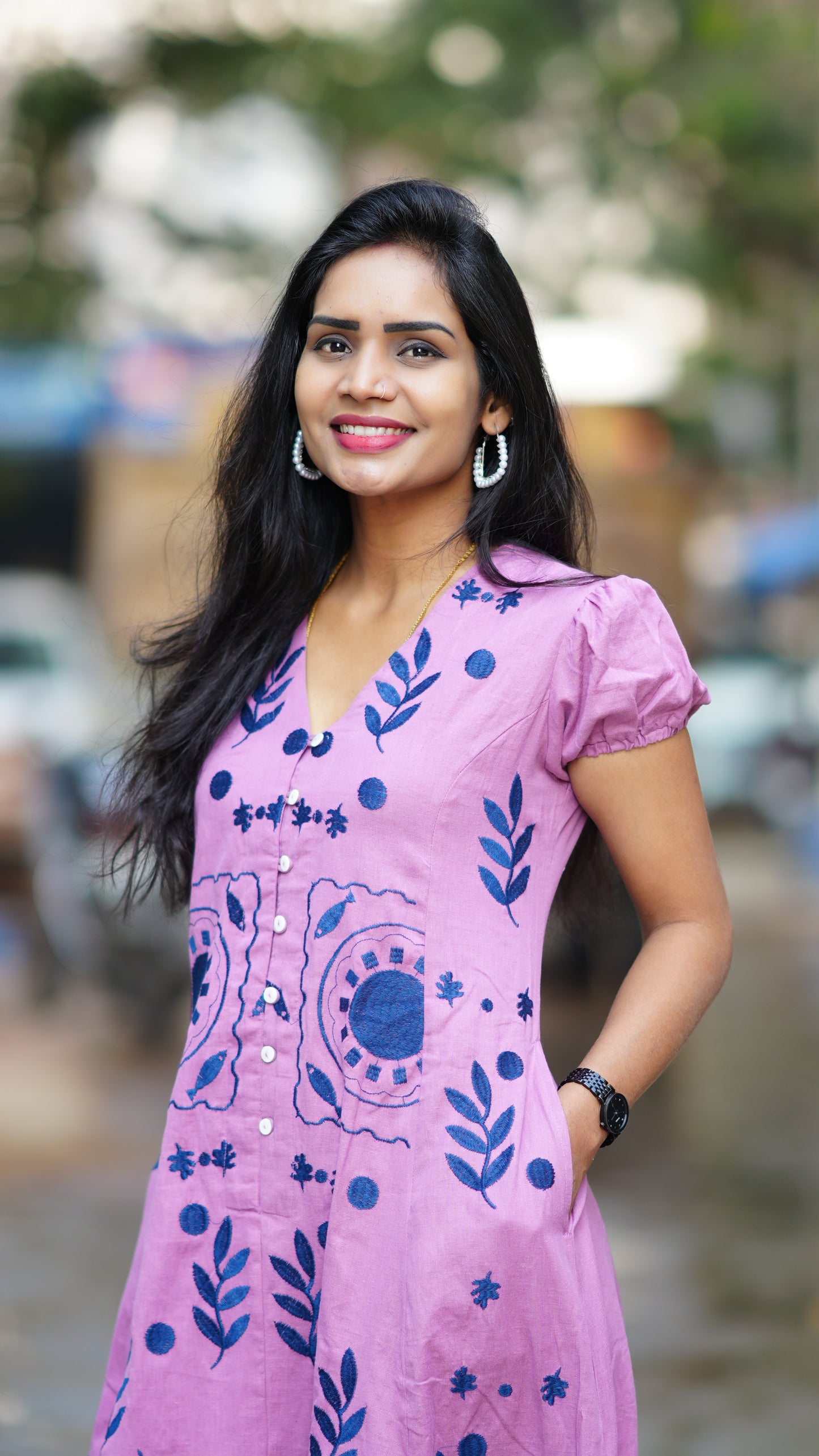 Light Purple Shade Premium Mul Cotton Frock With Hand Embroidery and Complete Lining