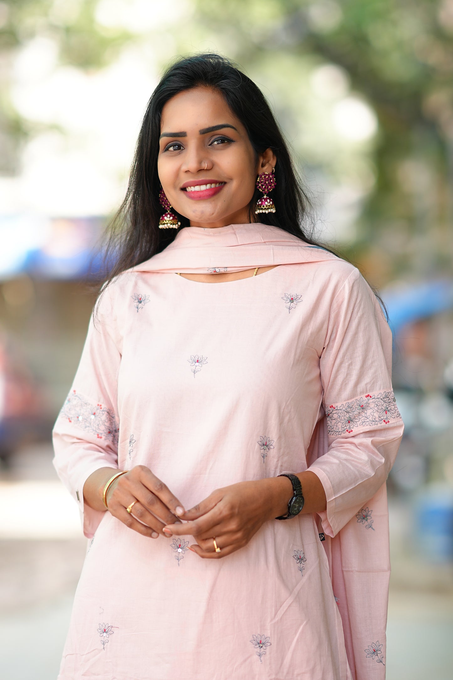 Pink Color Heavy Mul Cotton Designer 3 Piece Kurta Set