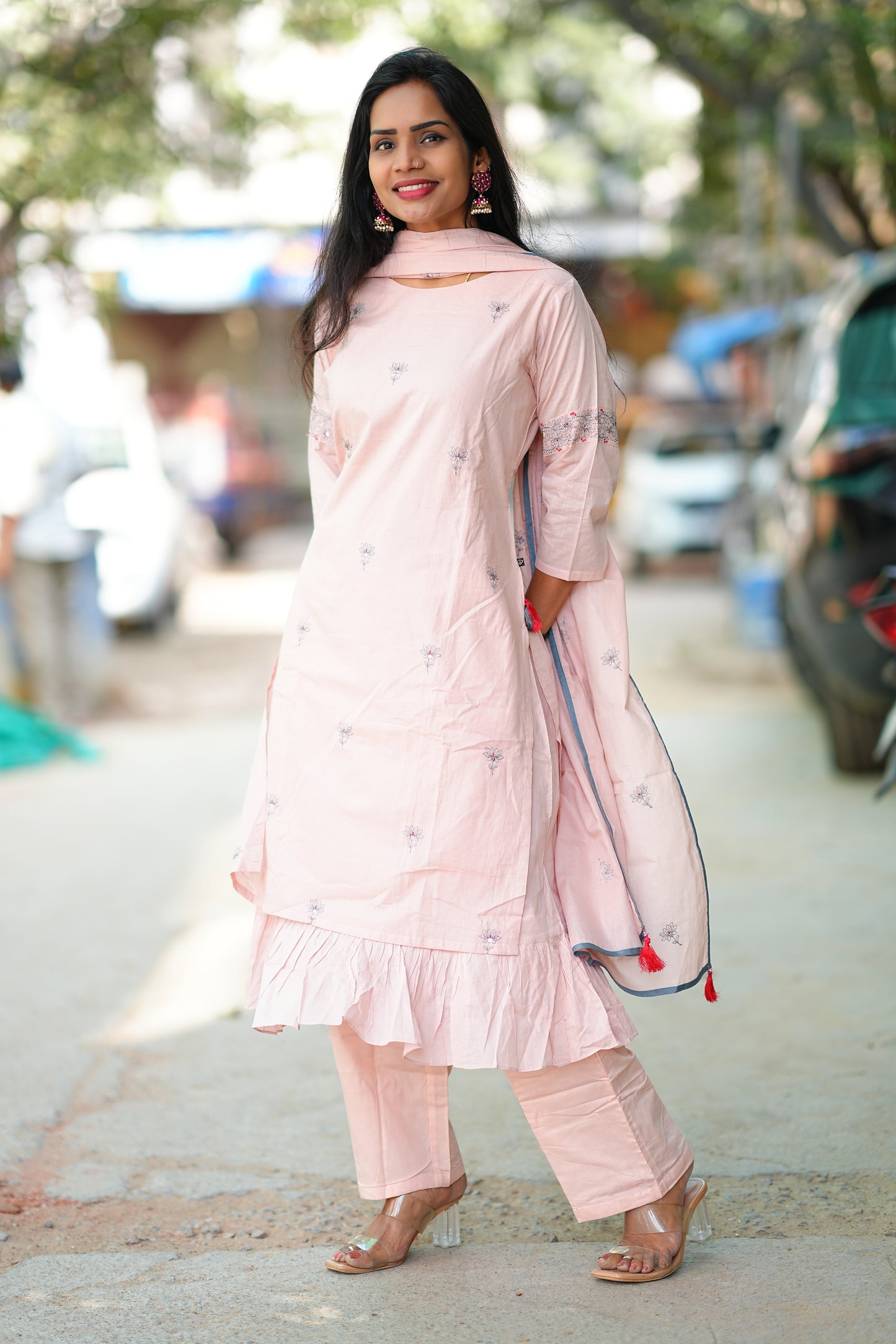 Pink Color Heavy Mul Cotton Designer 3 Piece Kurta Set