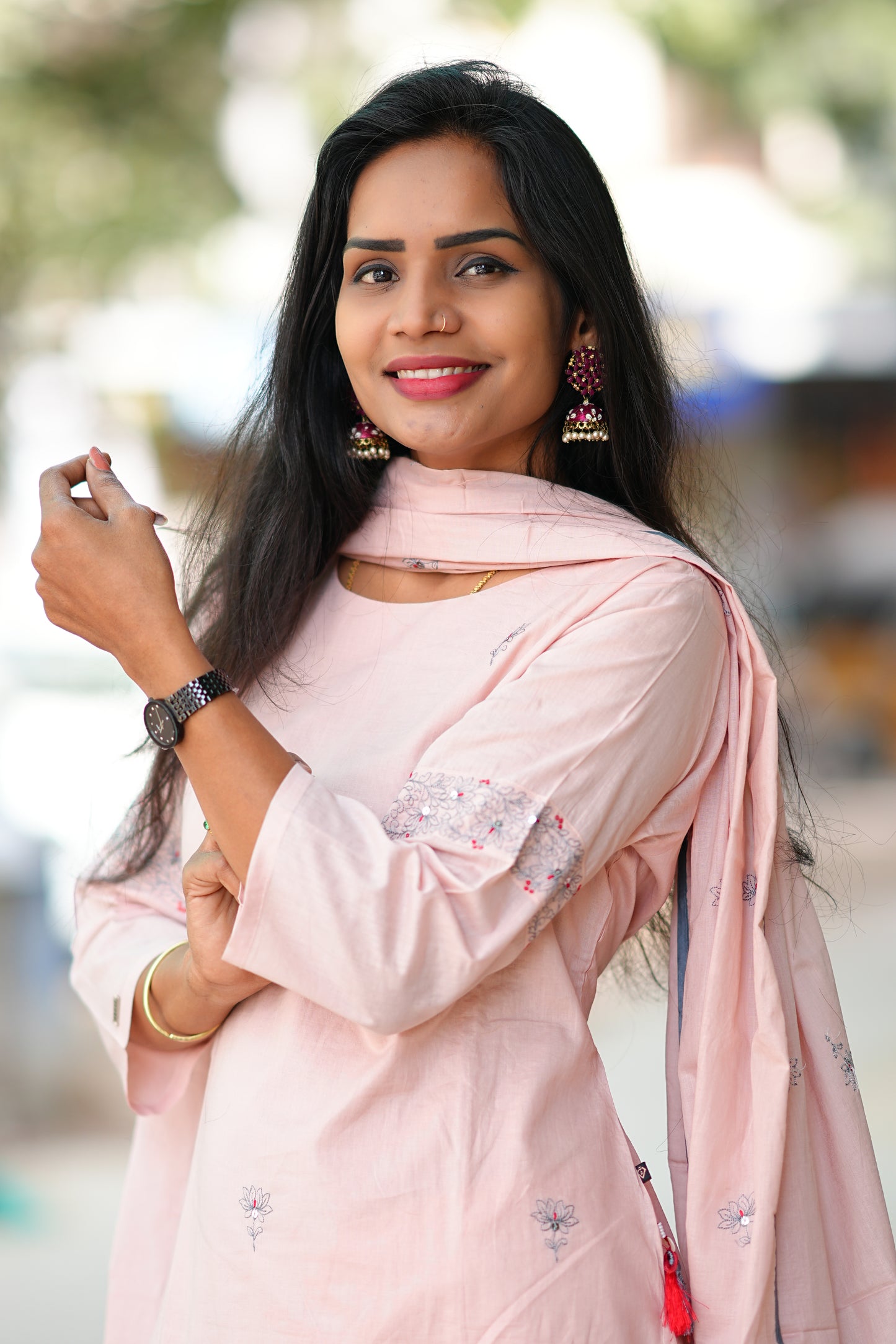 Pink Color Heavy Mul Cotton Designer 3 Piece Kurta Set