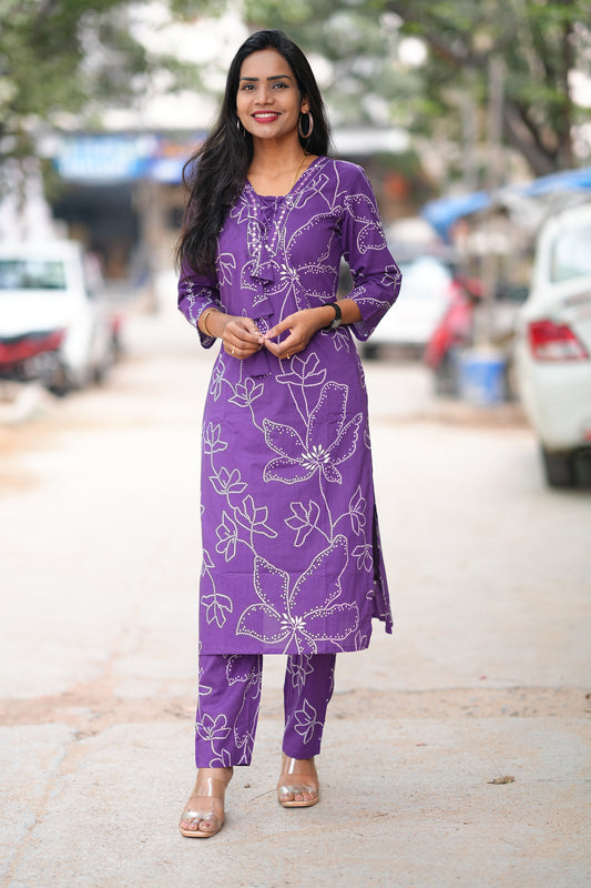 Royal Purple Stylish Office Wear cordset in Soft Rayon with Lining