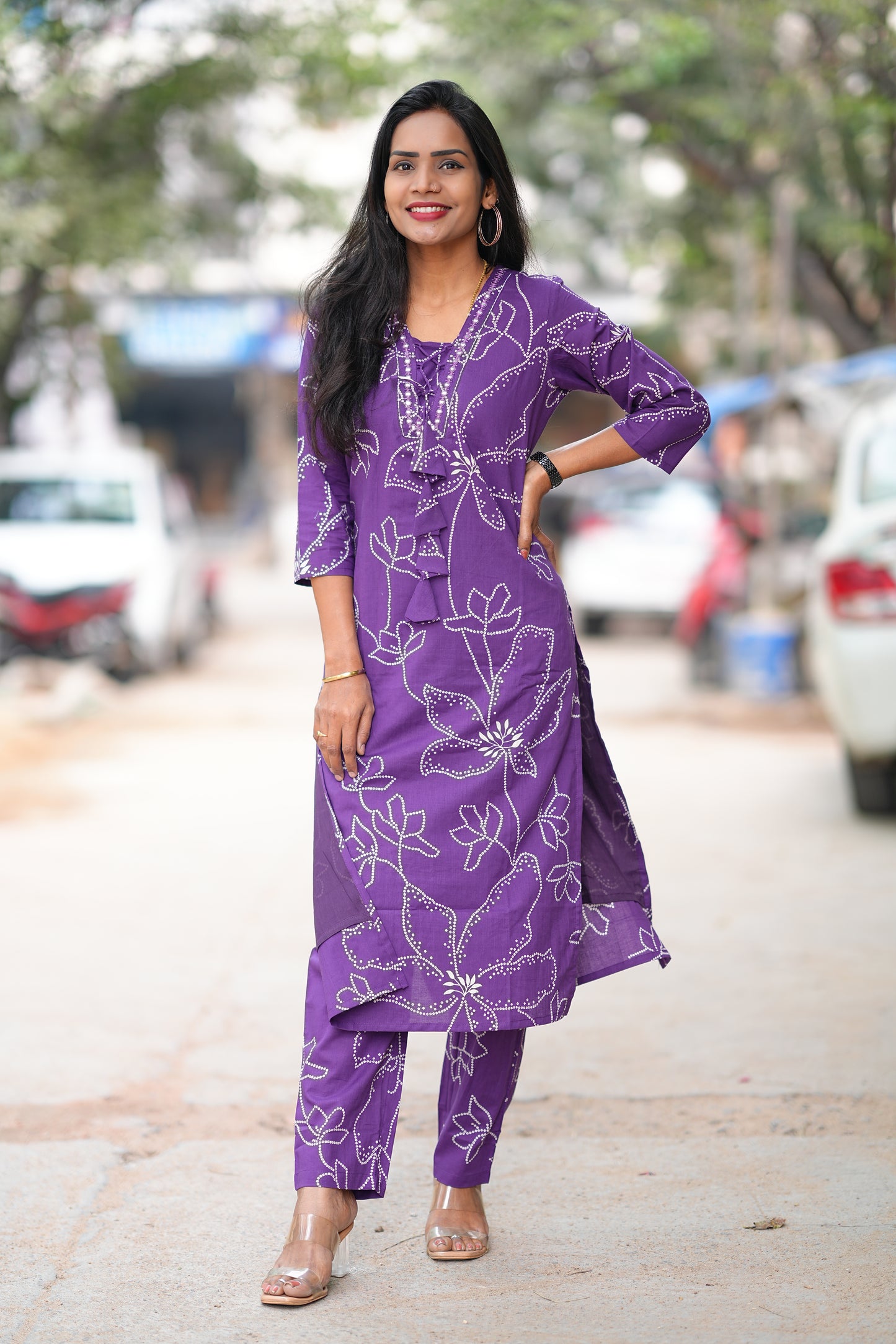 Royal Purple Stylish Office Wear cordset in Soft Rayon with Lining