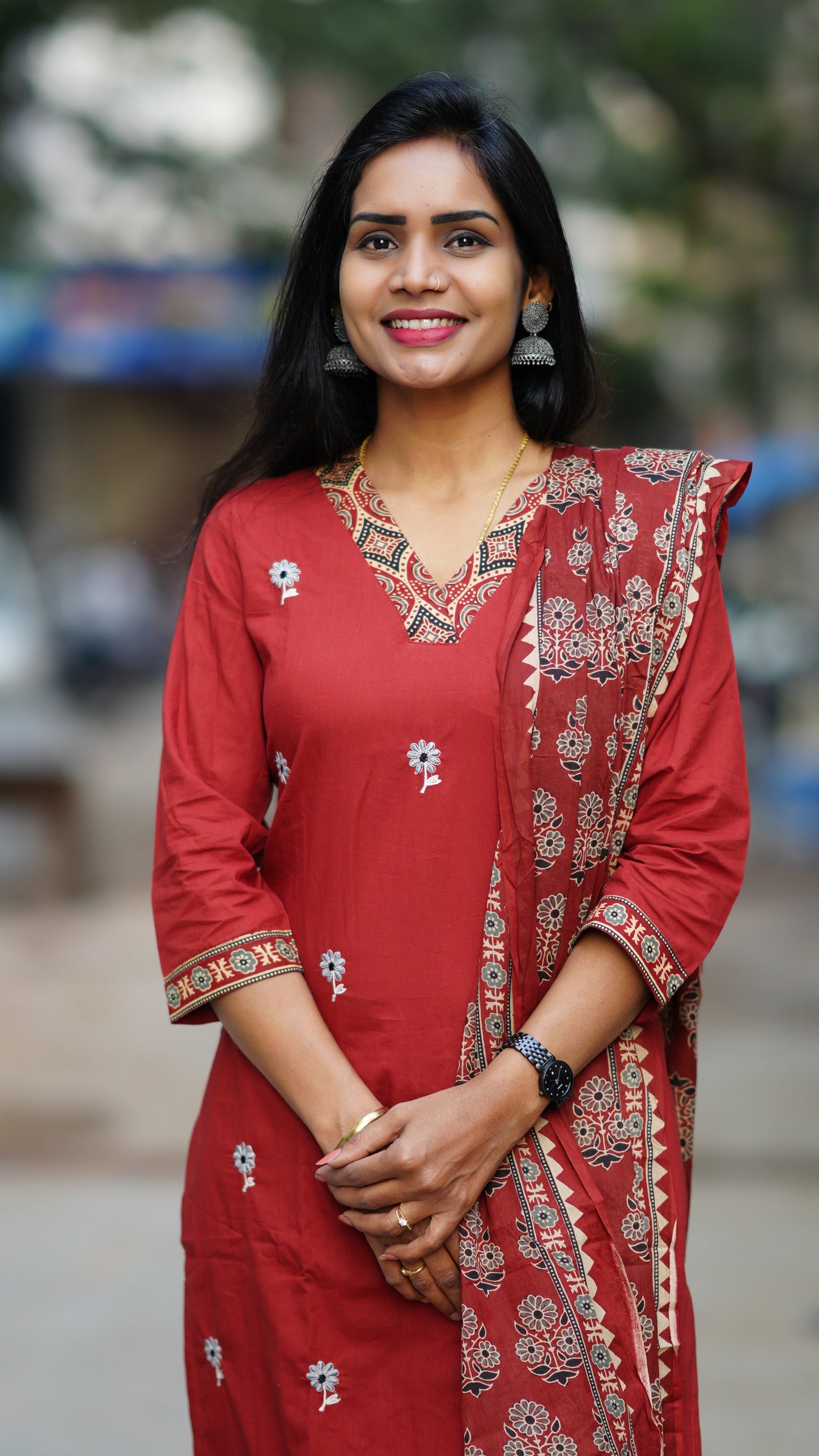 Red Color Jaipur Cotton 3 Piece Set With Embroidery Work and Complete Lining