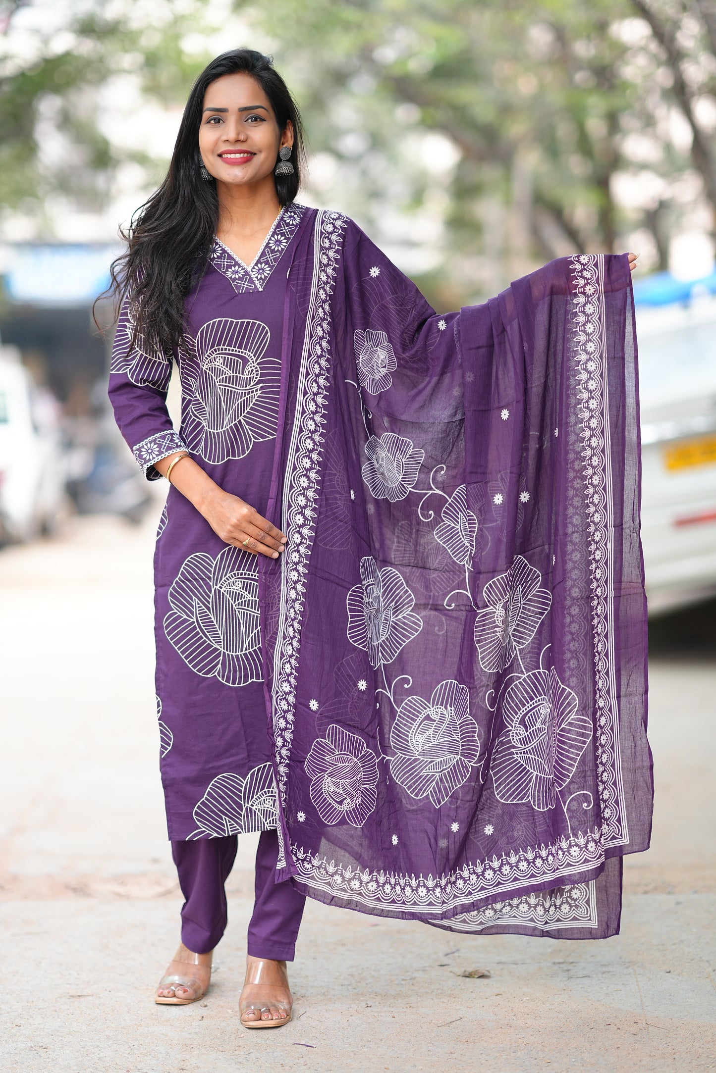 Plum Color Office Wear Jaipur Cotton 3 Piece Set With Complete Lining