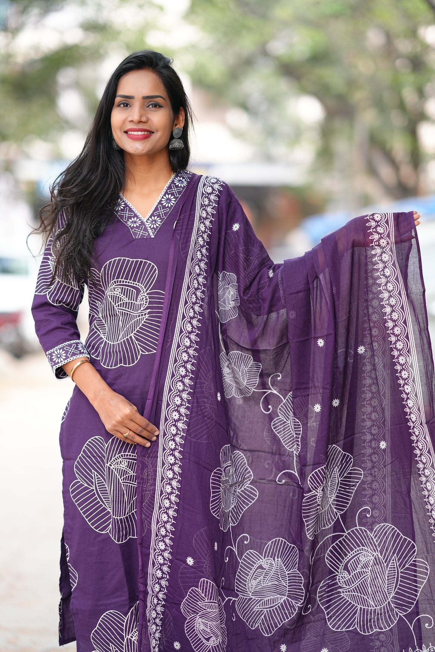 Plum Color Office Wear Jaipur Cotton 3 Piece Set With Complete Lining