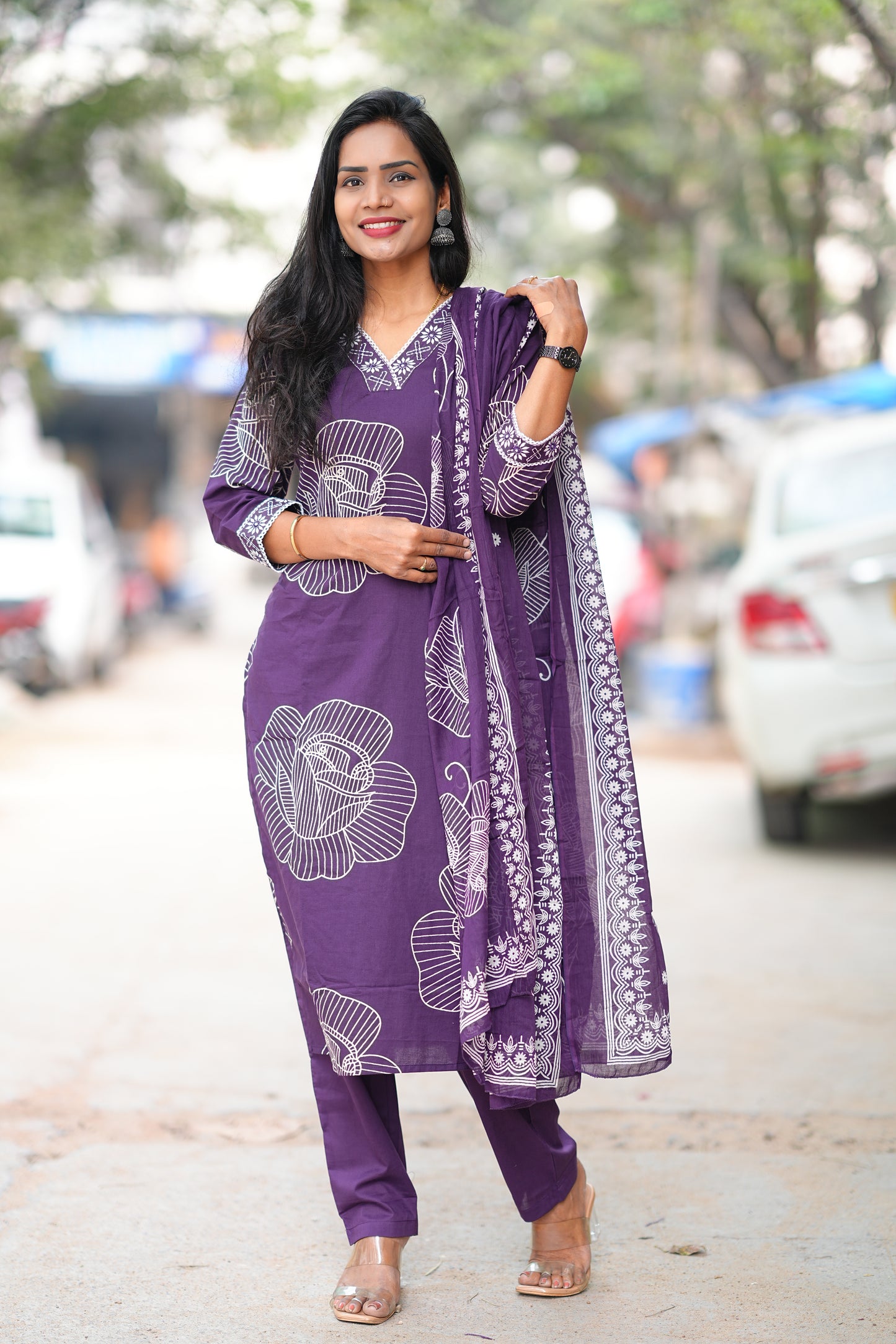 Plum Color Office Wear Jaipur Cotton 3 Piece Set With Complete Lining