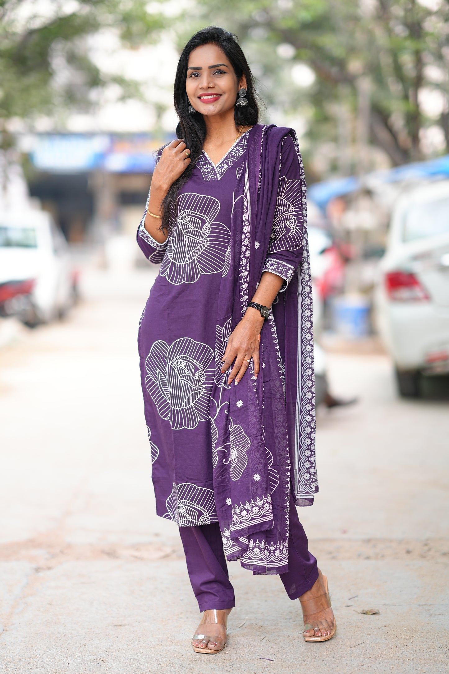 Plum Color Office Wear Jaipur Cotton 3 Piece Set With Complete Lining